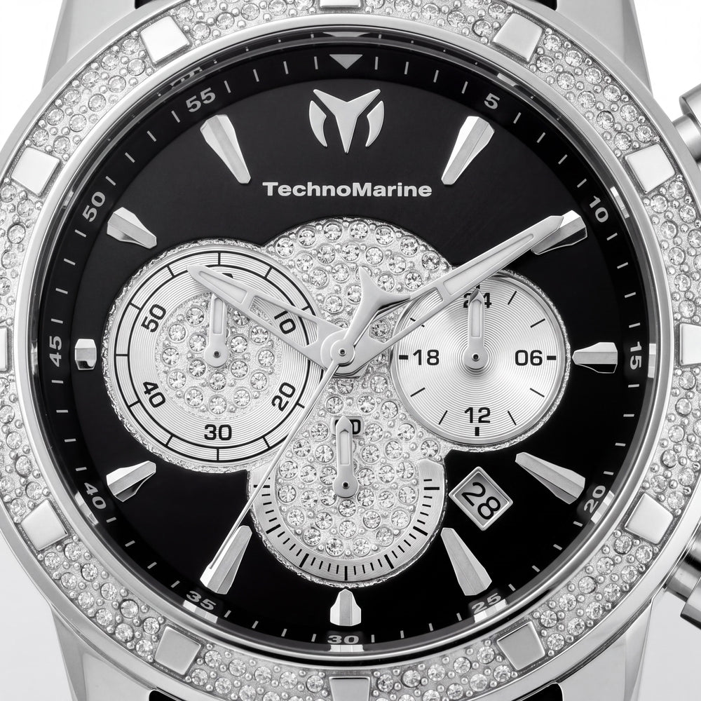Technomarine UF6 TM-621009 Unisex Chronograph Quartz 45mm Silver Stainless Steel Black Dial Silicone Strap Watch