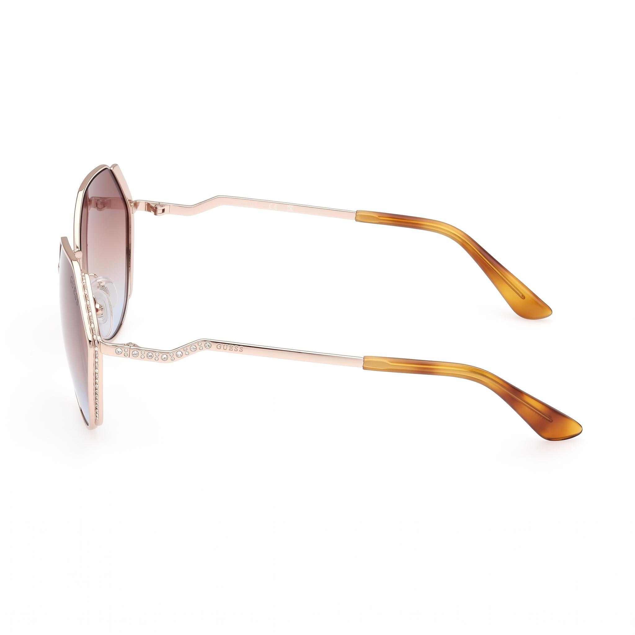 GUESS Geometric Stone Women's Gold Metal Oversize 100% UV Gradient Brown Sunglasses 58mm, Photo 3