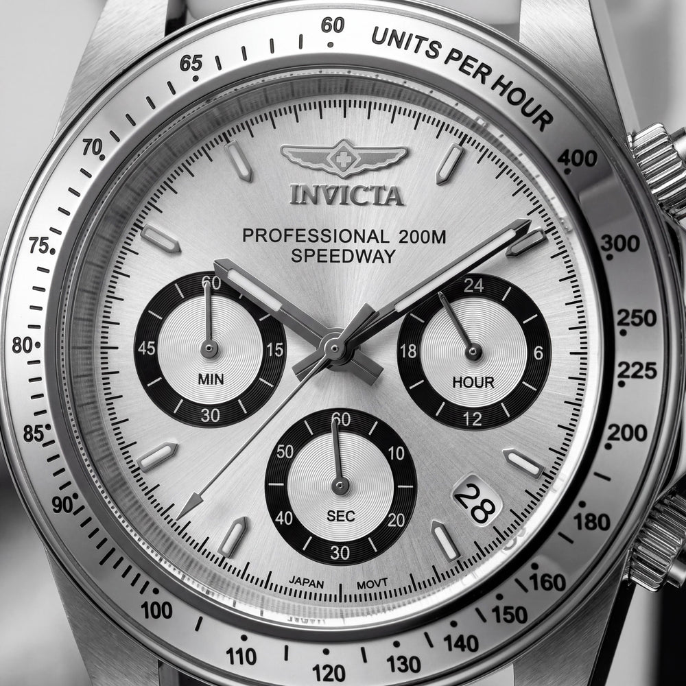 Invicta Speedway 50488 Reloj unisex de cuarzo, correa de silicona, esfera plateada, 40 mm