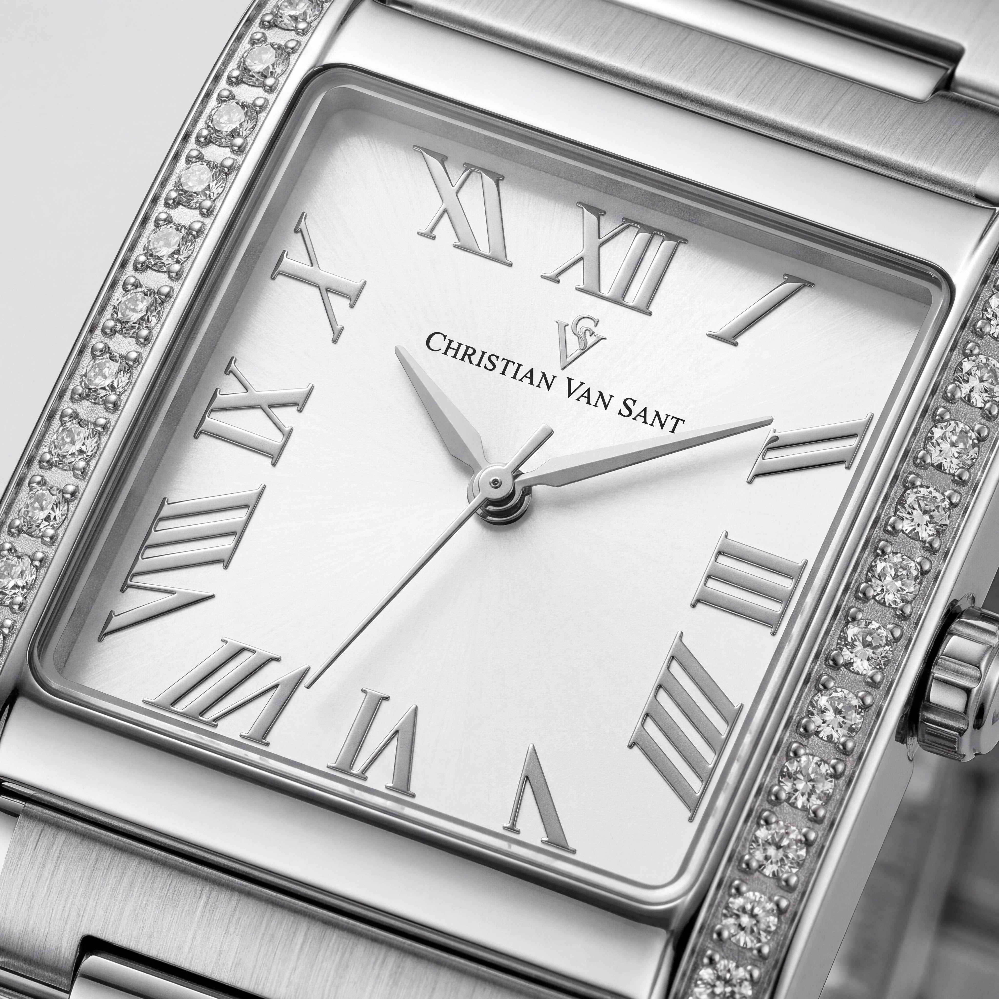 Reloj de cuarzo Christian Van Sant CV1280 para mujer, de acero inoxidable plateado con esfera blanca, cristal mineral, resistente al agua hasta 3 ATM, Photo 2