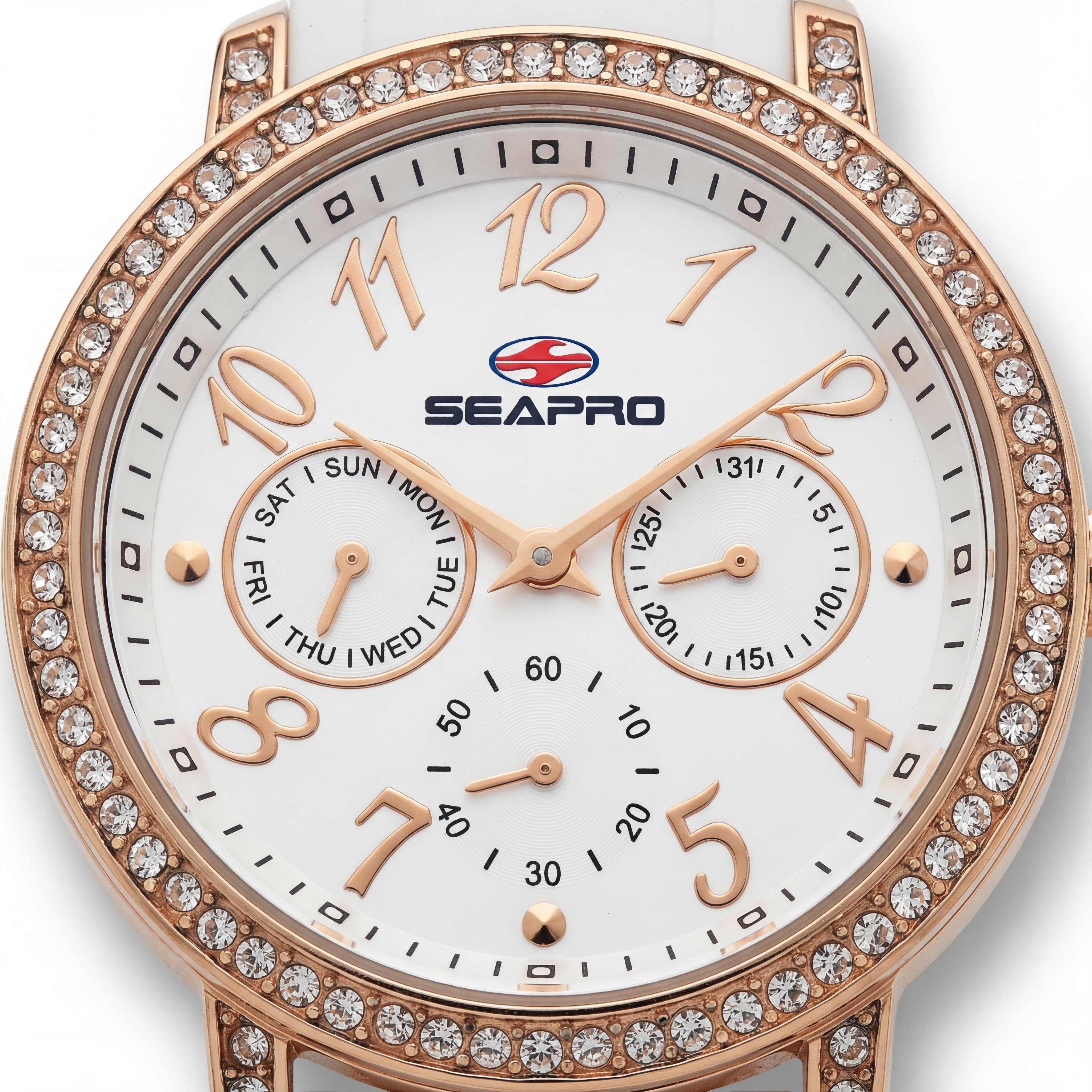 Seapro Women's Quartz Movement Analog Display Watch with Silver Silicone Strap, 50M Water Resistant, 37mm Case, Photo 2