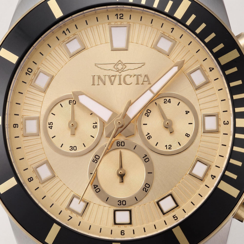 Reloj Invicta Pro Diver IN-46084 para hombre, cronógrafo, esfera dorada, acero inoxidable, silicona negra, 45 mm