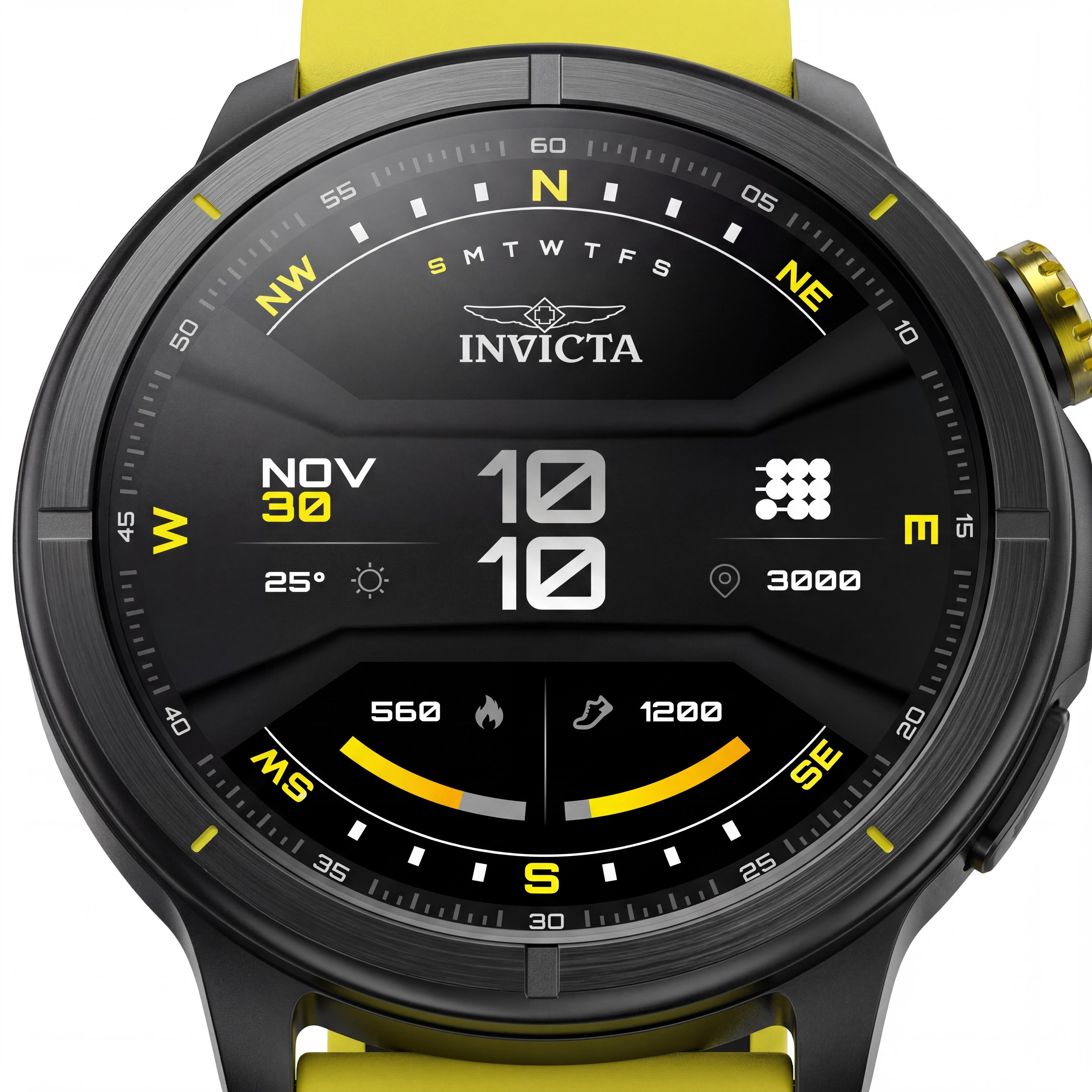 Invicta Modern Unisex Digital Smartwatch, 1.48" Display, Black Case, Yellow Silicone Strap, GPS, Swim Tracking, Photo 2