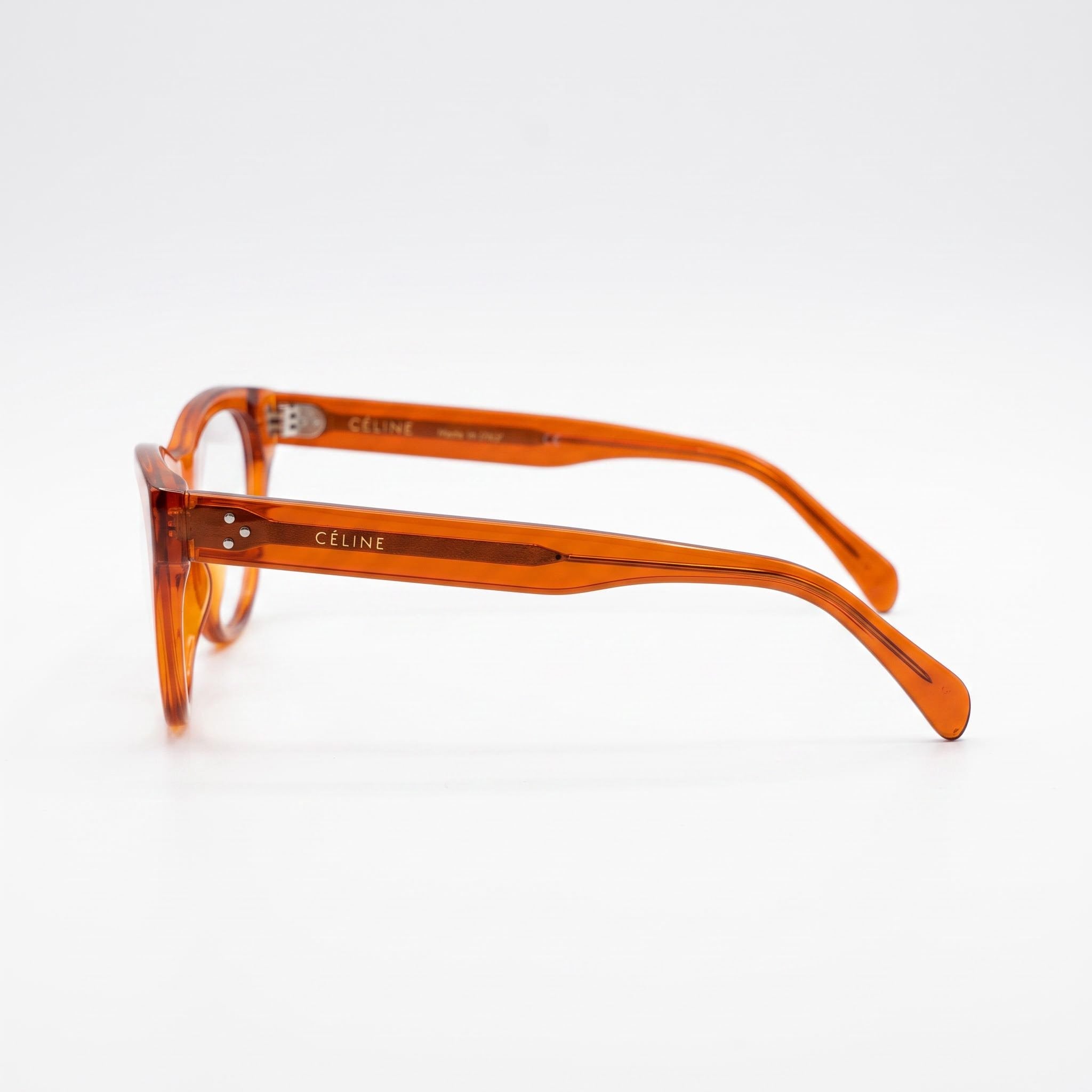 Celine CL50005I Cat Eye Transparent Orange Acetate Unisex Eyeglasses 49mm Lens Width, 20mm Bridge, 145mm Temple Length, Photo 2