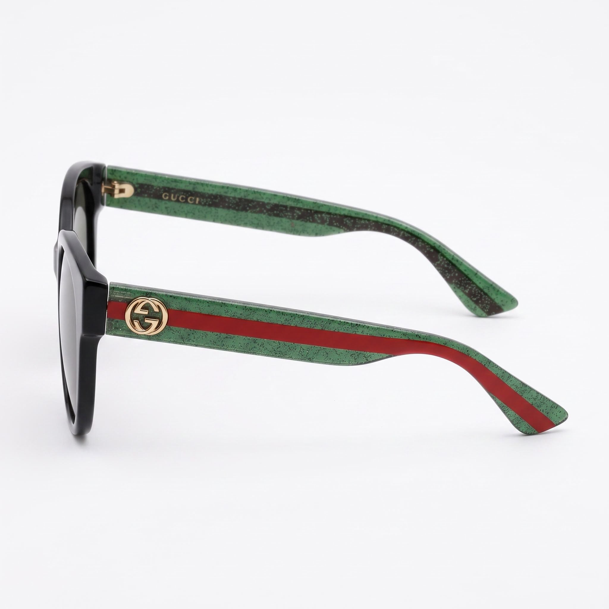 Gucci GG0035SN Women's Fashion Round Shiny Black Plastic Sunglasses with Black Green Gradient UV Protection 54mm, Photo 3