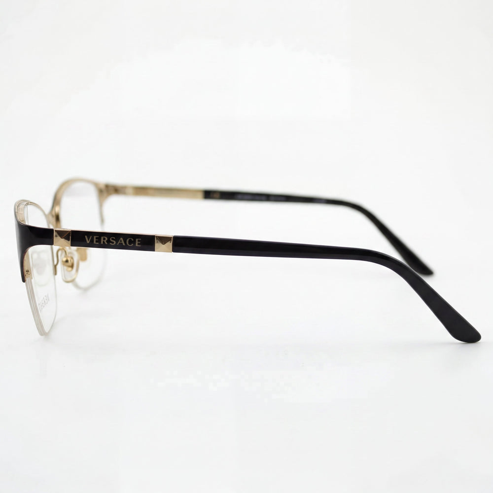 Versace Women's Ve 1218 Black Gold Rubber Oval Heart Optical Frames with Clear Lenses, 53-17-140