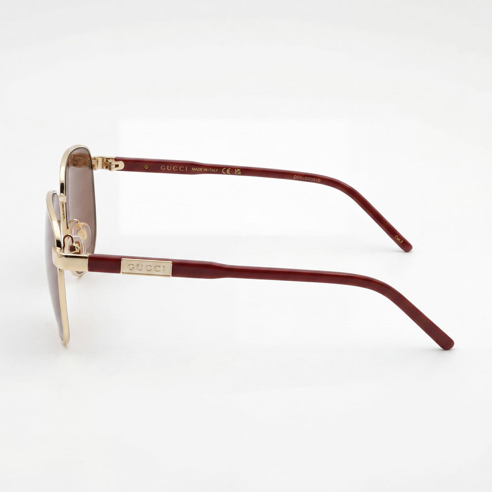 Gucci Classic Unisex Red & Gold Metal Frame Sunglasses with Brown Plastic Non-Polarized Lenses, 54mm