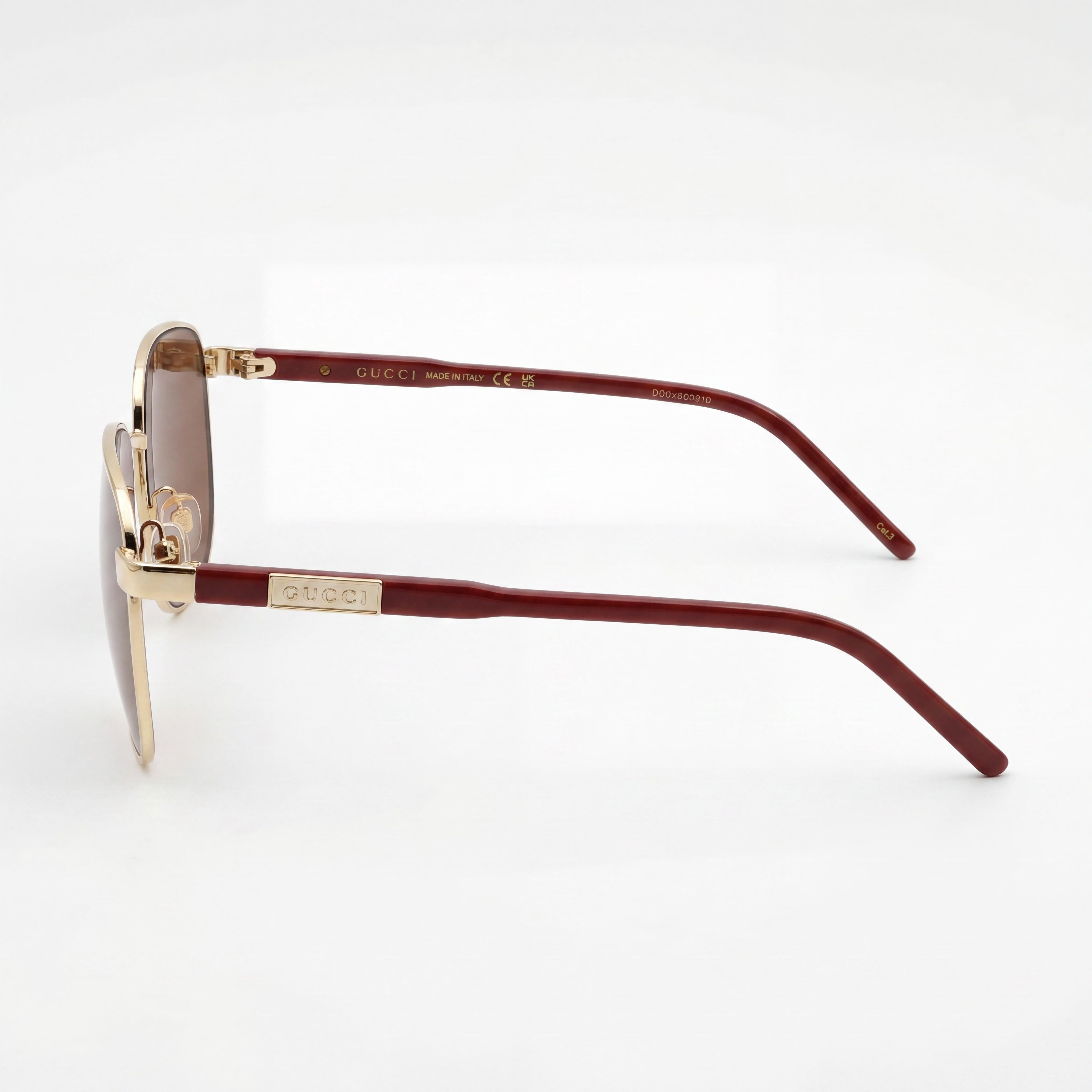 Gucci Classic Unisex Red & Gold Metal Frame Sunglasses with Brown Plastic Non-Polarized Lenses, 54mm, Photo 3