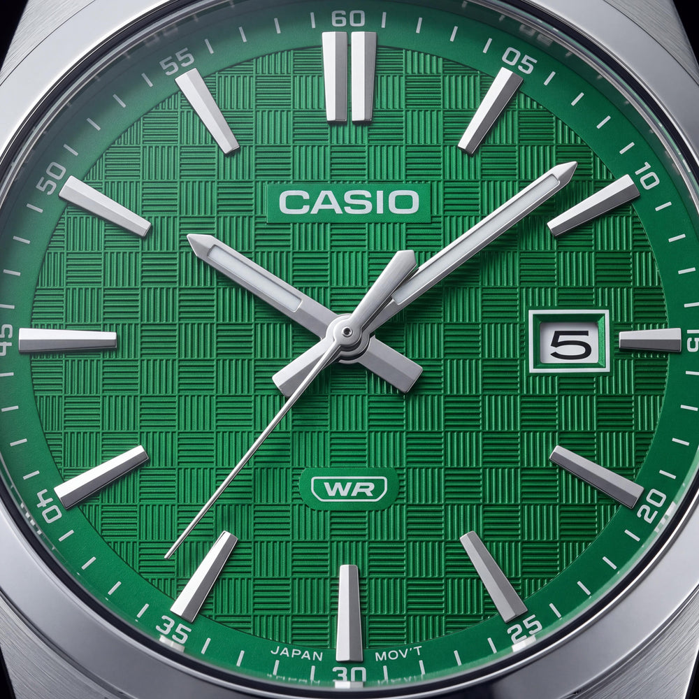Casio MTP-VD03D-3A1 Unisex Stainless Steel Water Resistant Analog Date Watch, Japan Quartz Movement, Silver Green