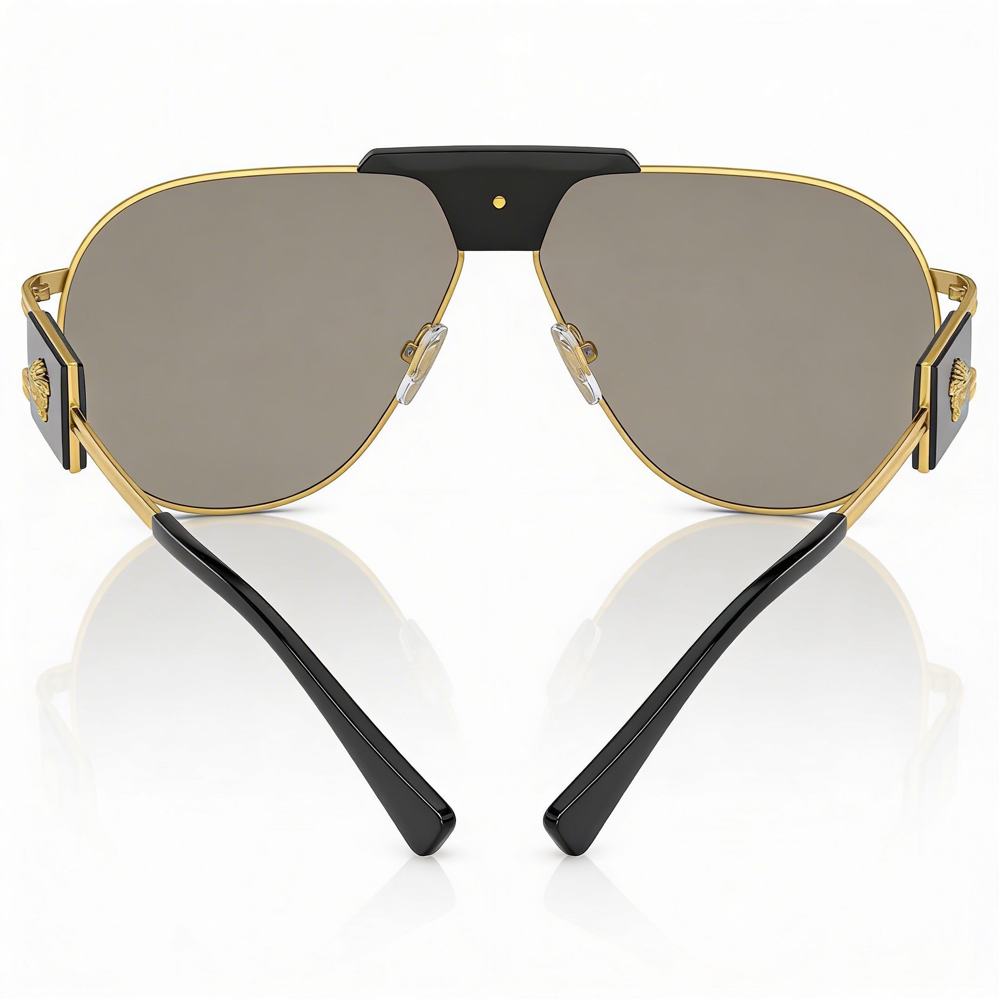 Versace Contemporary Unisex Metal Frame Sunglasses Gold Black with Light Grey Mirror Silver Lenses 63mm UV Protection, Photo 4