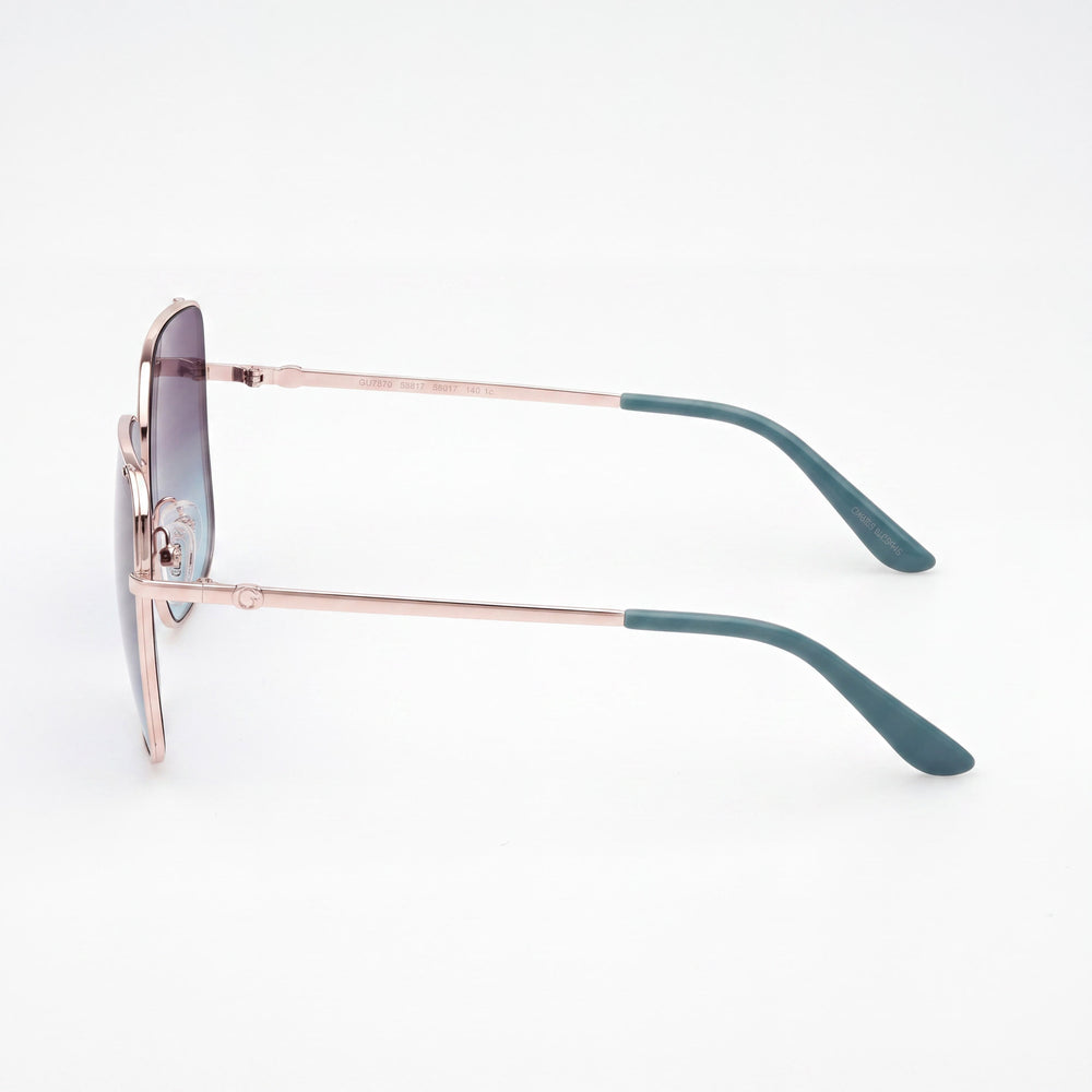 Gafas de sol GUESS GU00194 estilo para mujer con montura de metal dorado pálido, lentes degradadas azules y protección UV 400 (58mm)
