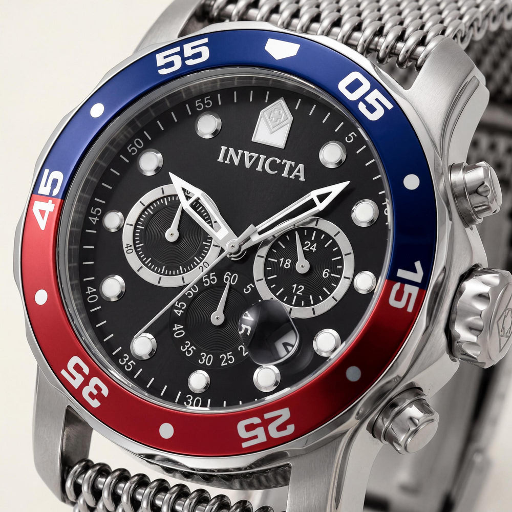 Reloj Invicta Pro Diver 47630 para hombre, cronógrafo de acero inoxidable con bisel azul, rojo y negro, 48 mm