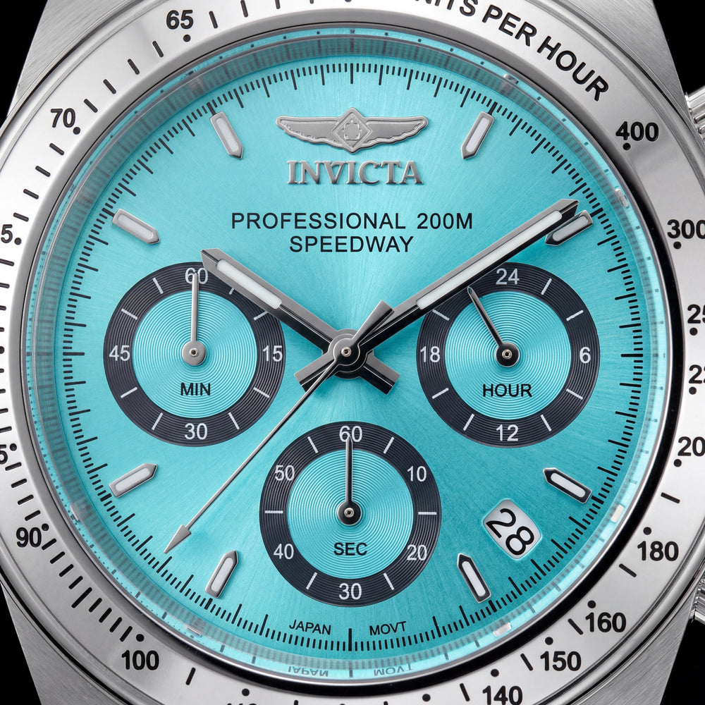 Invicta Speedway 50489 Reloj unisex de acero inoxidable plateado con esfera azul y correa de silicona de 40 mm
