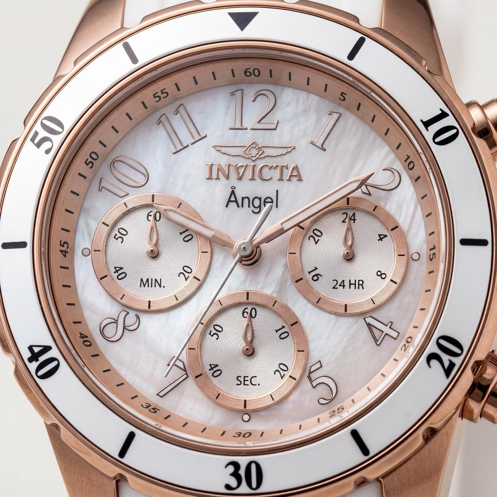 Reloj de cuarzo Invicta para mujer, caja de acero inoxidable en tono oro rosa, correa de silicona blanca, luminoso, 40 mm
