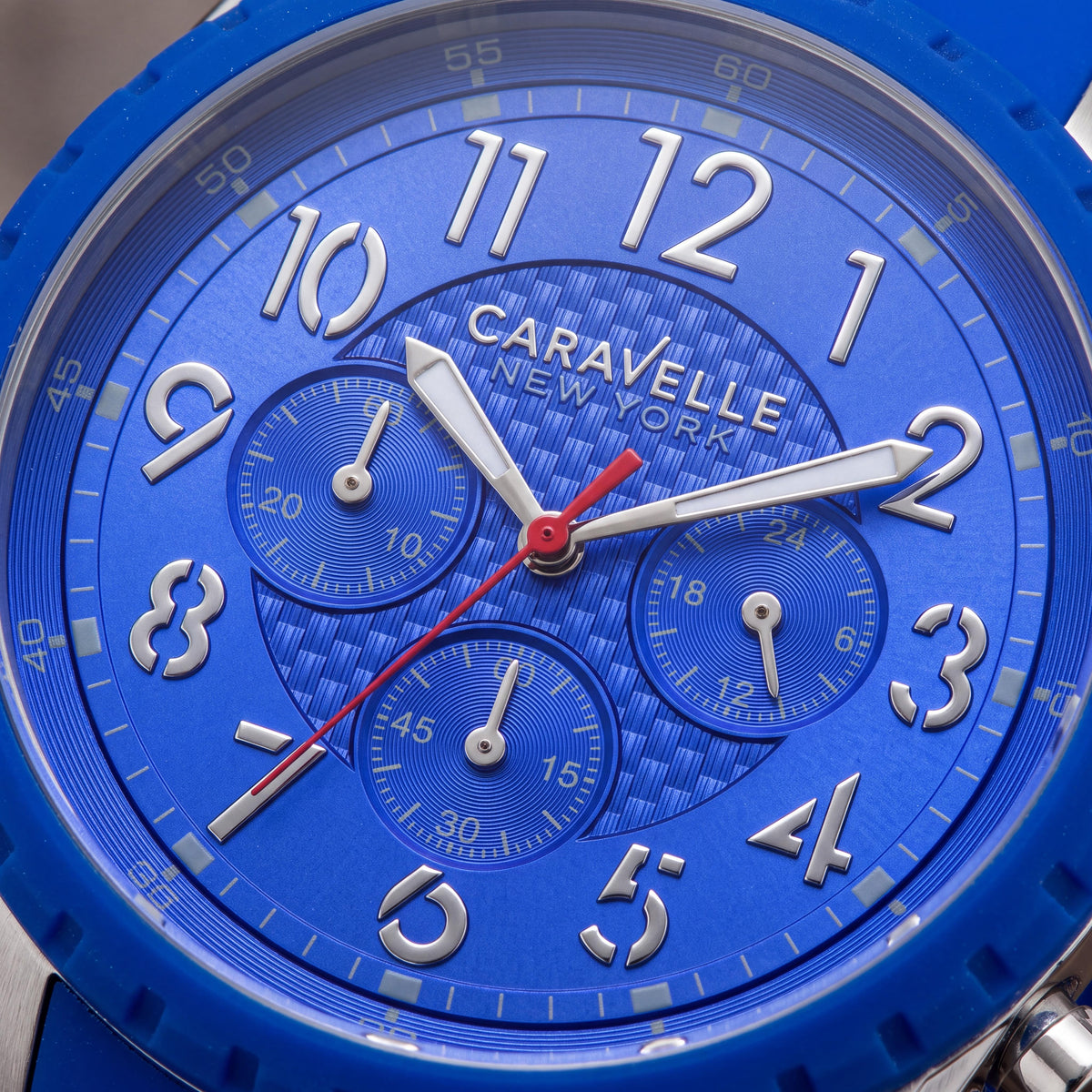 Caravelle New York Men's 43A121 Blue Dial Chronograph Quartz Stainless Steel Case Rubber Strap Watch 44mm, Photo 2