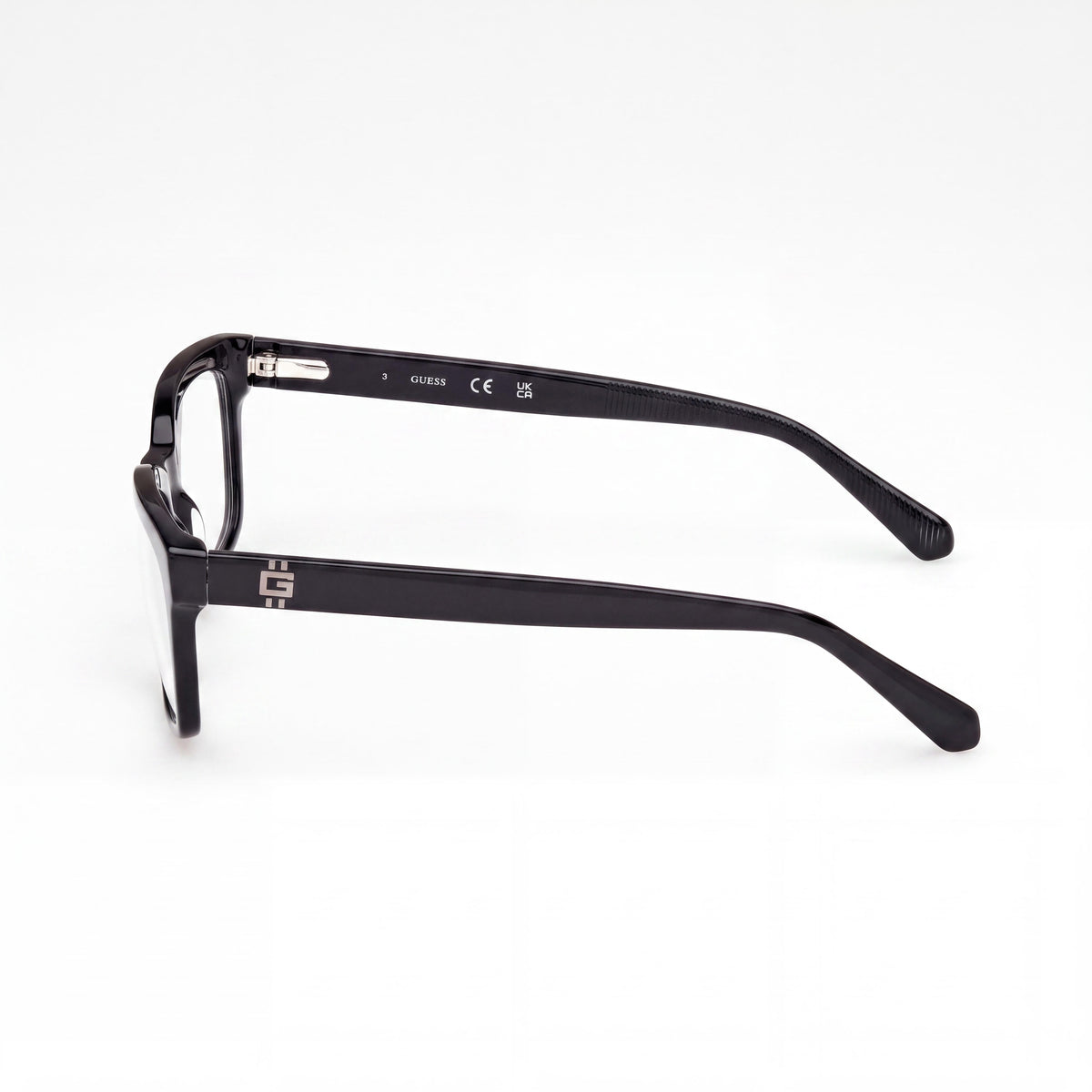 GUESS Clásico Unisex Plastic Frame Eyeglasses featuring Shiny Black Frame and Black Lenses, 55mm Lens Width, Photo 3