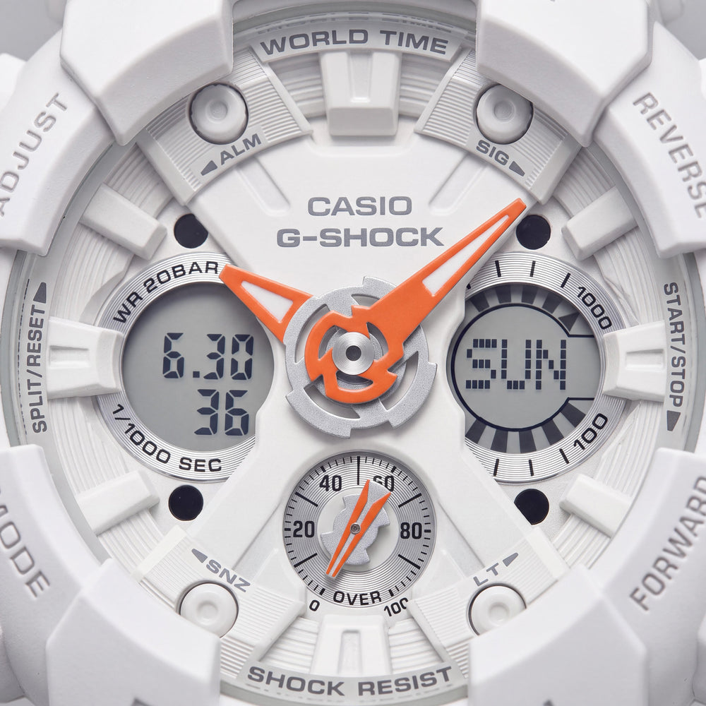 Casio S120 Women's White Orange World Time Shock Resistant 20 ATM Water Resistant Anti-Magnetic Watch