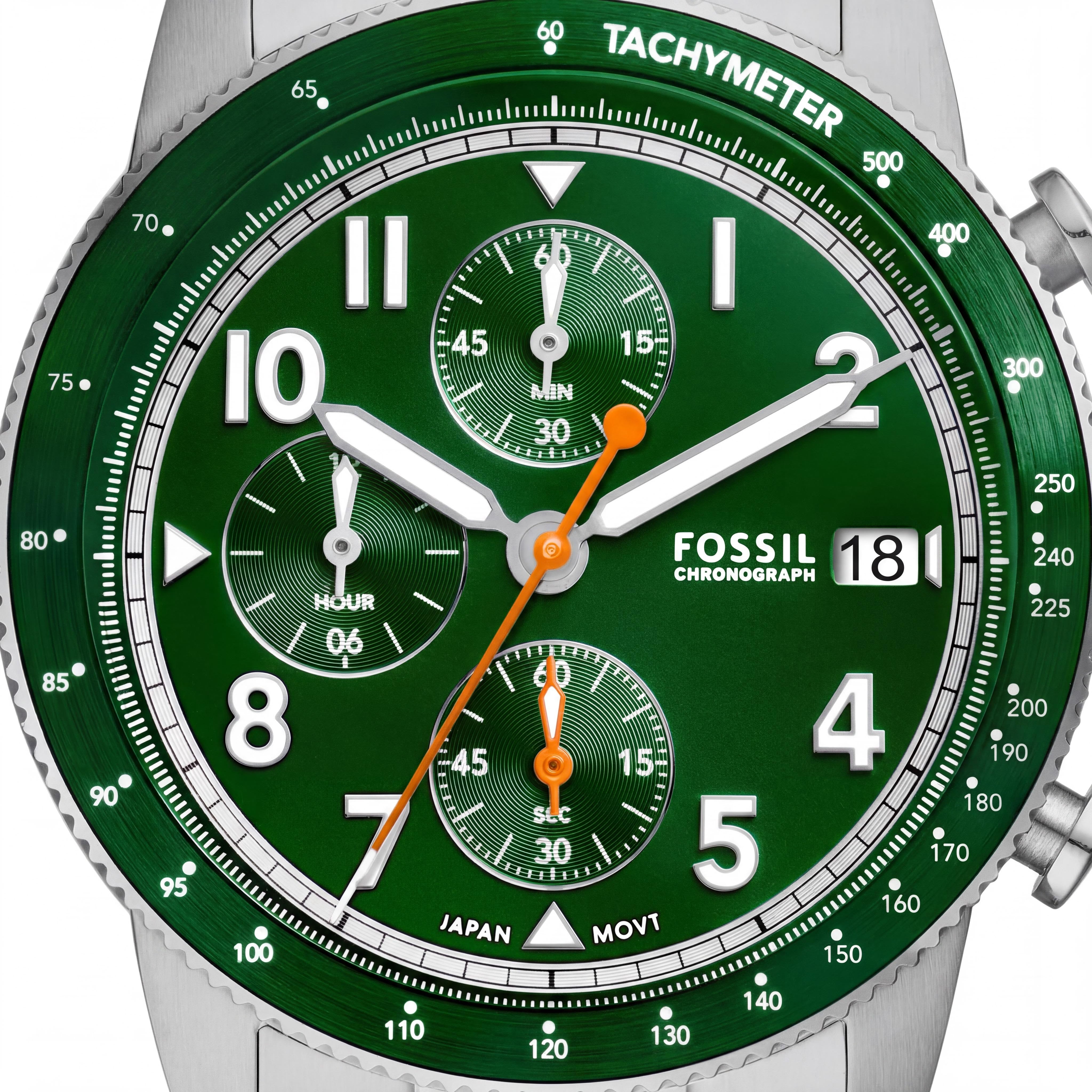 Reloj Fossil Sport Tourer Cronógrafo de Hombre Acero Inoxidable Plateado/Verde 42mm, Photo 2