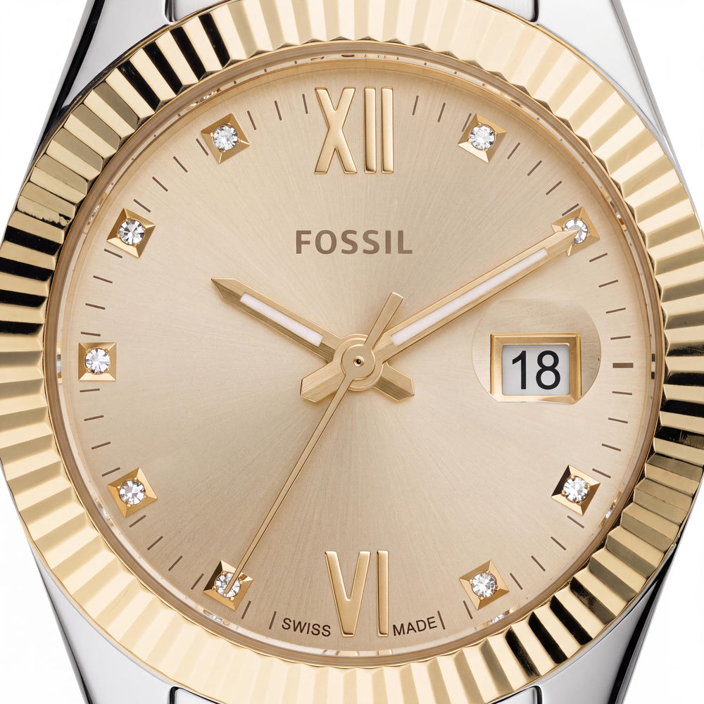 Fossil Women's Scarlette Mini Three-Hand Stainless Steel Watch, Gold Case, Gold Dial, Two-Tone Bracelet 32mm - ES4949