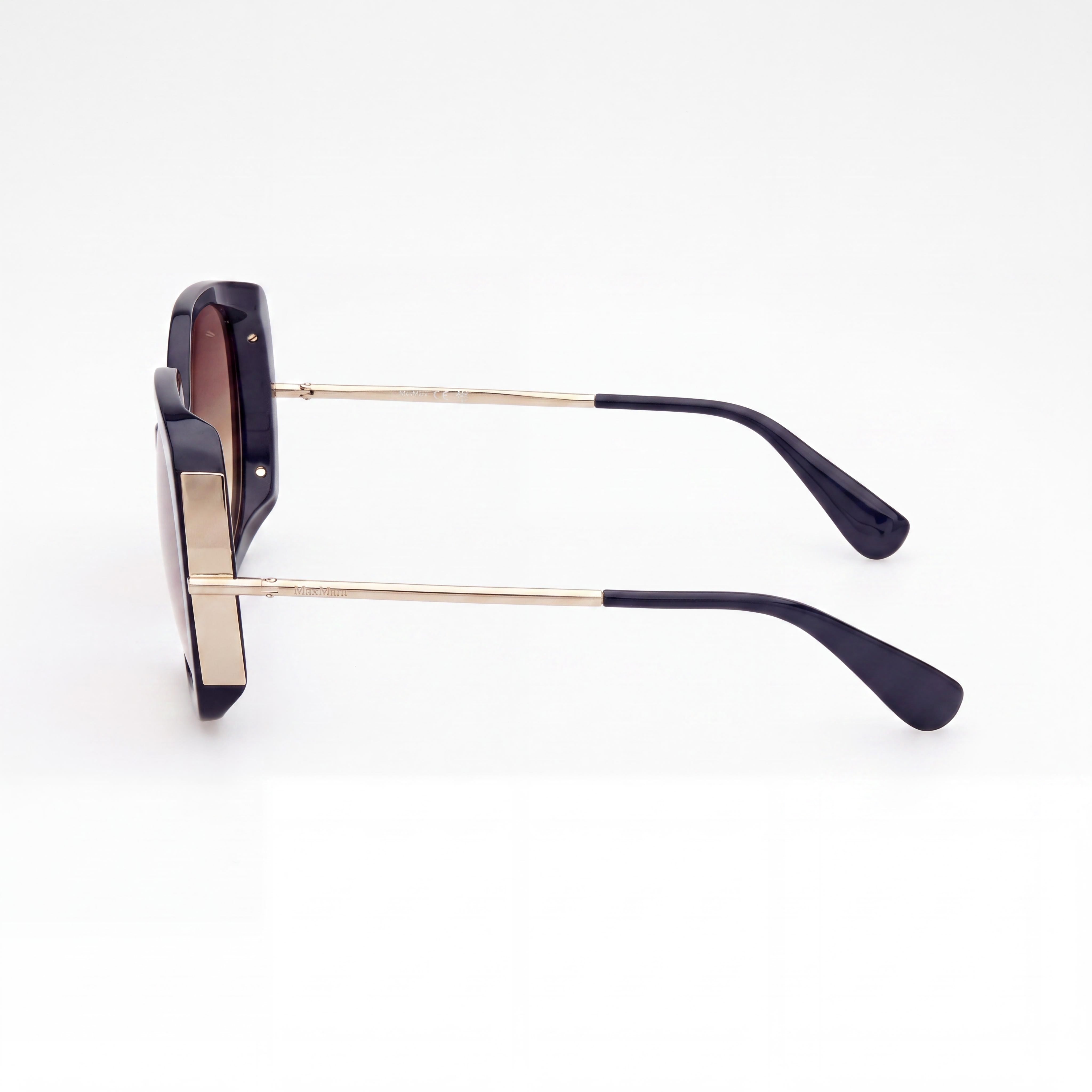MaxMara MM0079 Clásico Women's Acetate Non-Polarized Sunglasses with Gradient Brown Lenses, Shiny Blue, Shiny Pale Gold 58-19-135, Photo 3