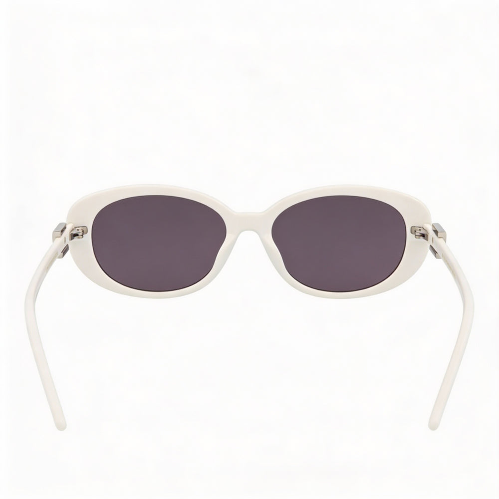 Gafas de sol Gucci para mujer con montura redonda/ovalada inyectada, color blanco y gris, 100 % protección UV, ancho de lente de 55 mm