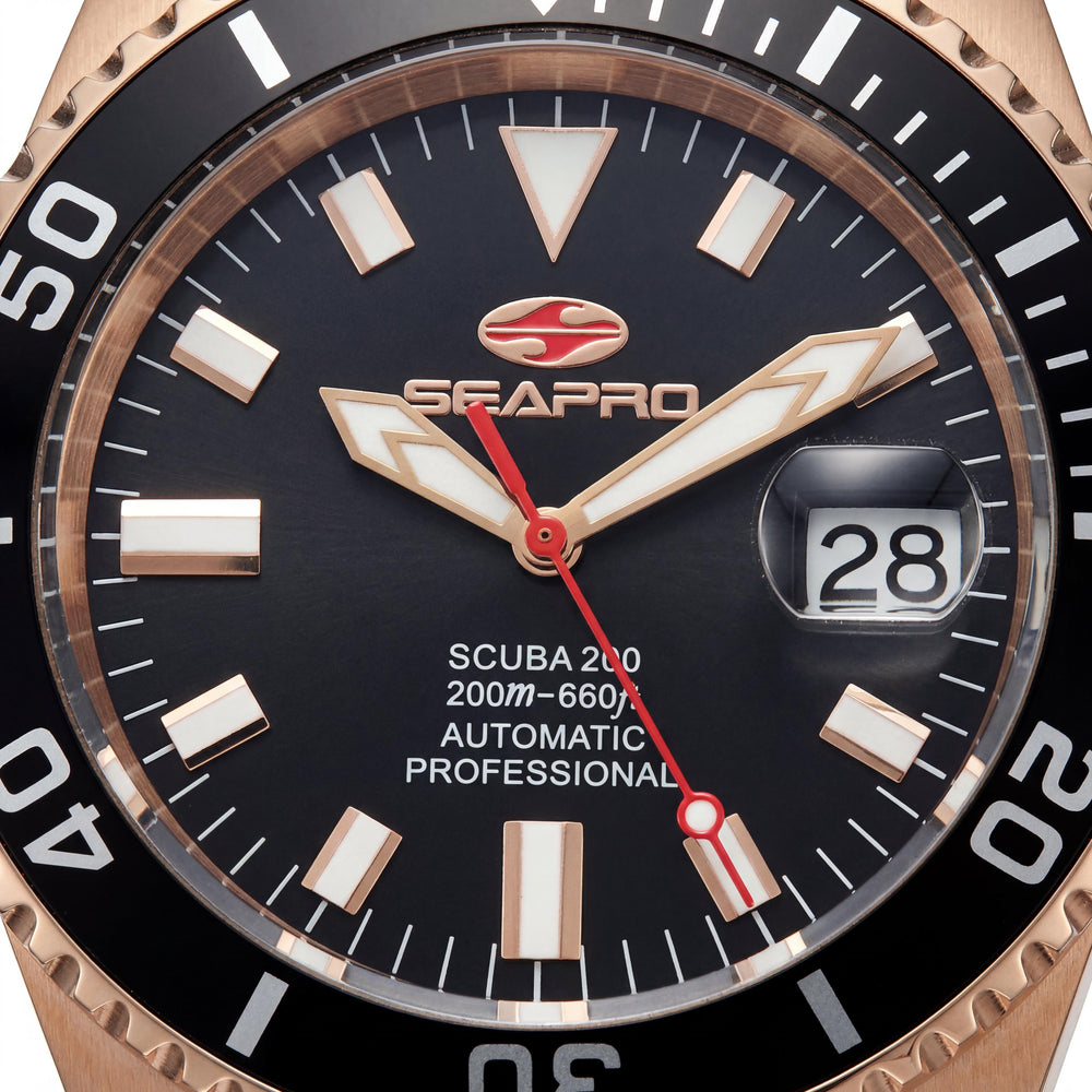 Seapro SP4322 Men's Scuba 200 Automatic Black Dial Stainless Steel Bracelet Watch with Date