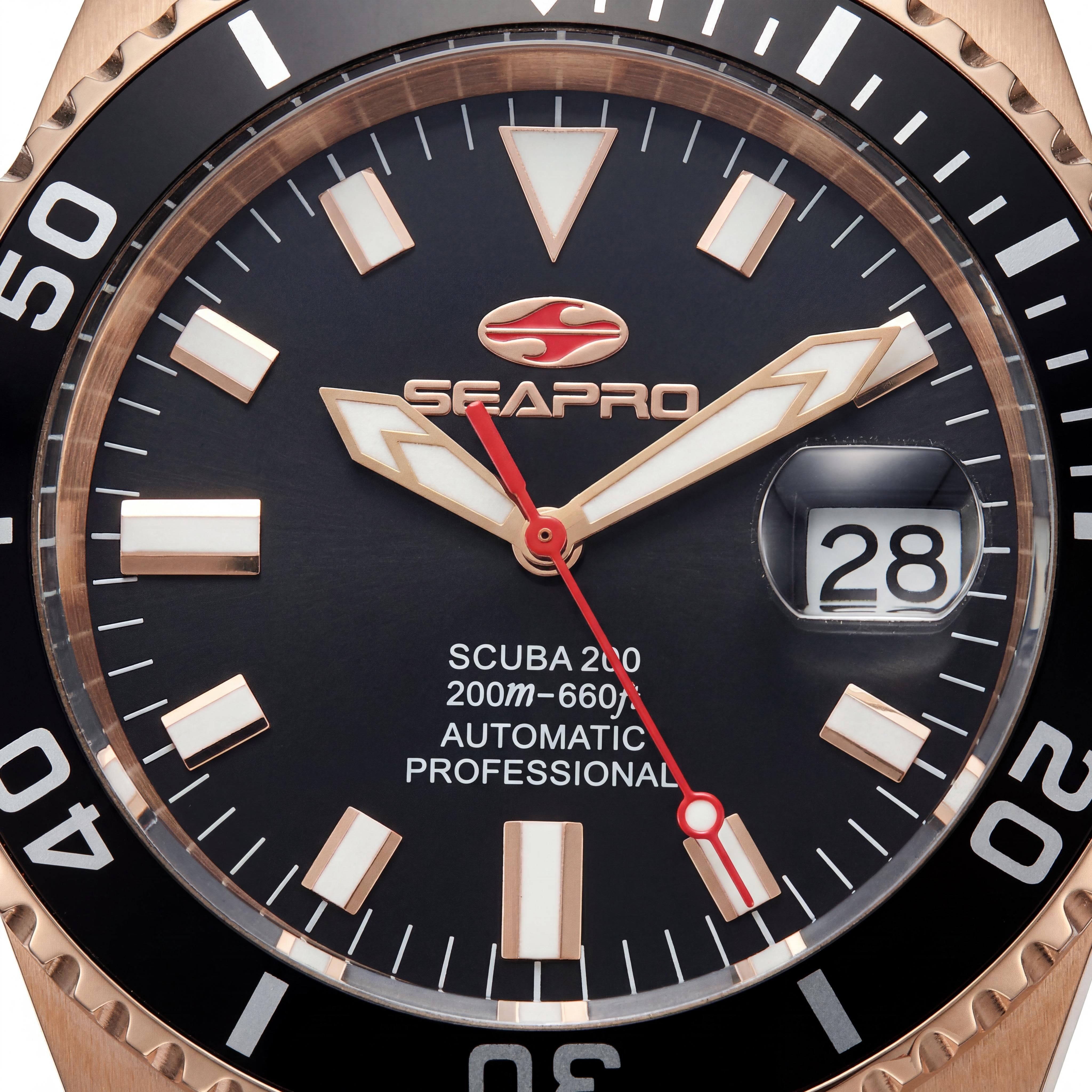 Seapro SP4322 Men's Scuba 200 Automatic Black Dial Stainless Steel Bracelet Watch with Date, Photo 2
