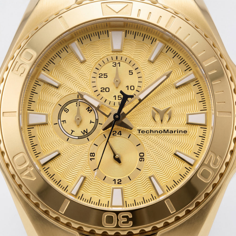 Technomarine Cruise TM-124018 Unisex Reloj de Cuarzo Cronógrafo Esfera Dorada Caja de Acero Inoxidable Correa de Silicona 45mm 10 ATM Resistente al Agua