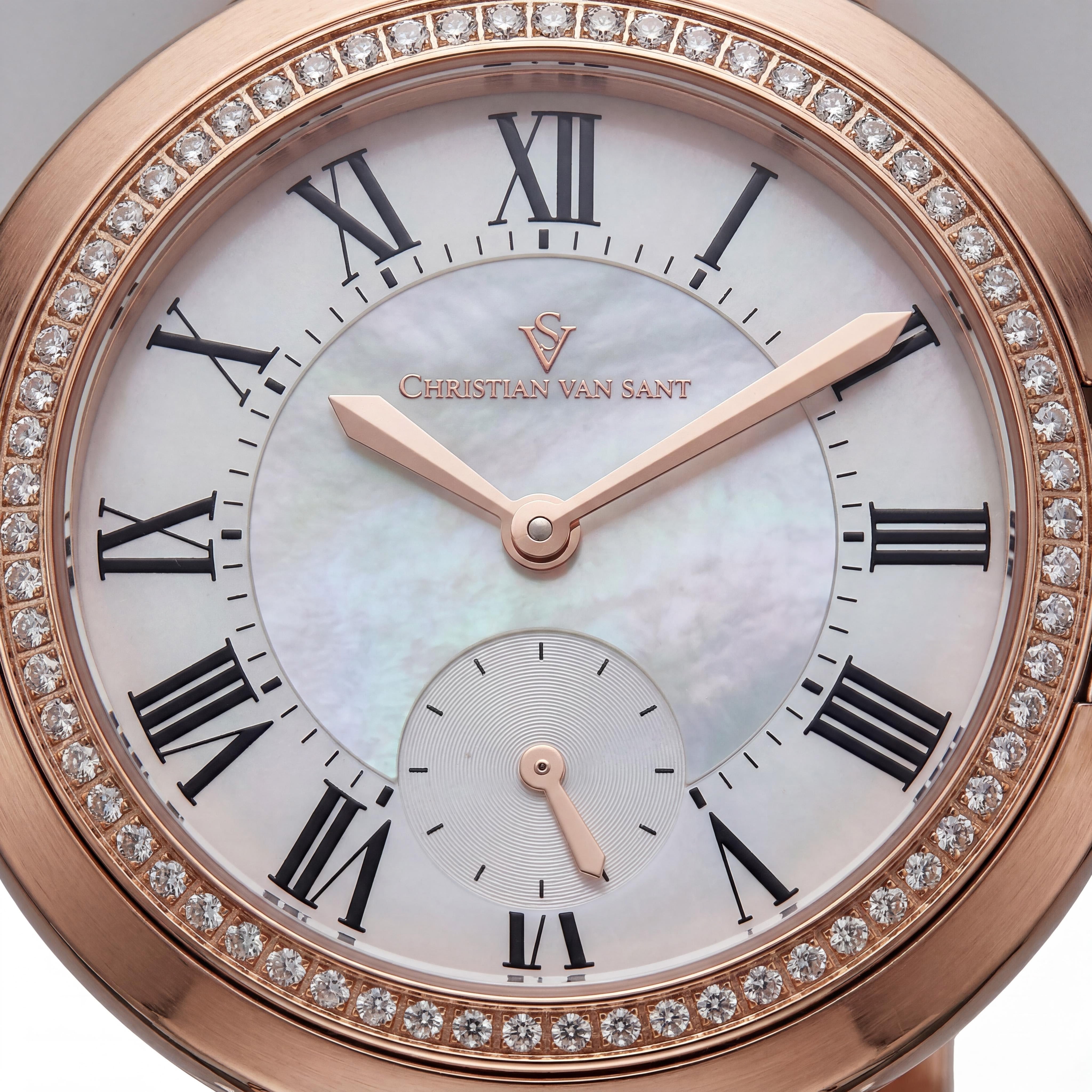 Reloj de mujer Cybele de Christian Van Sant con esfera de nácar blanco, bisel de cristal y manecillas en oro rosa, Photo 2