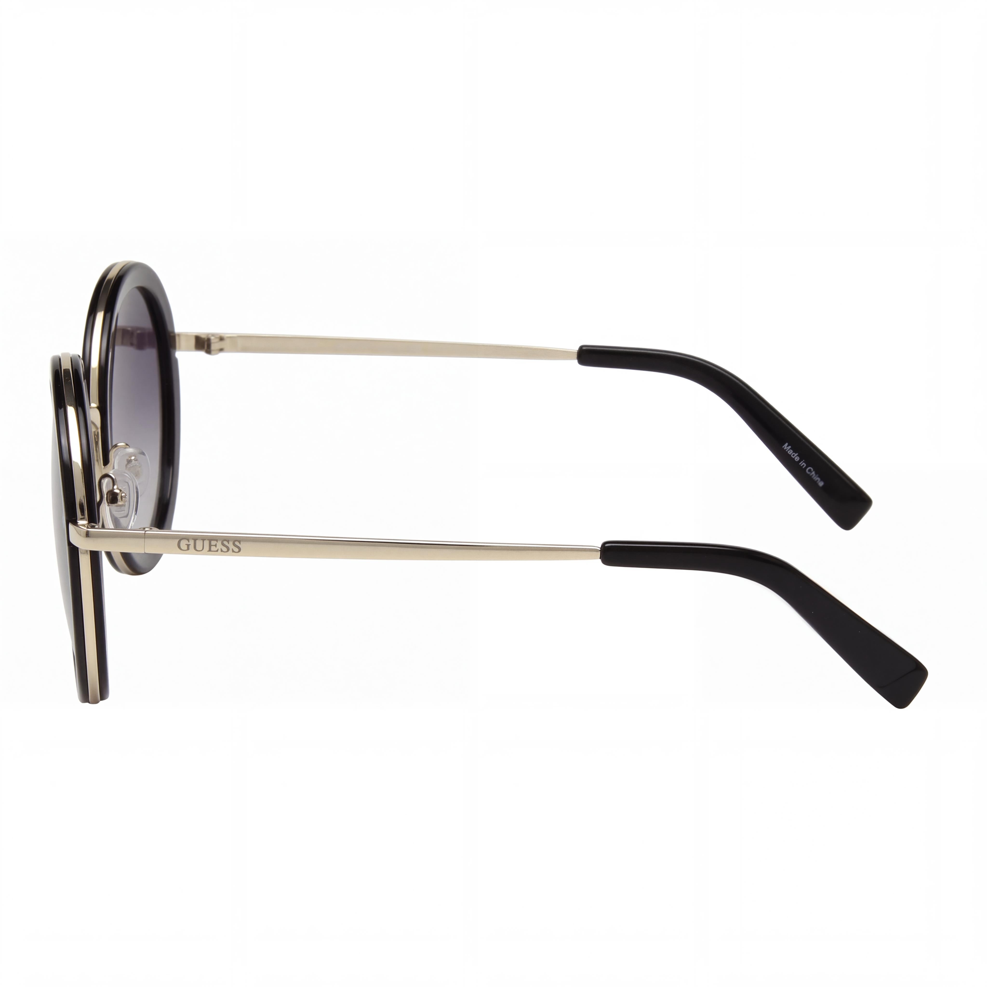 GUESS Modern Women's Shiny Black Metal Frame Sunglasses, Gold Smoke Gradient Lenses, UV Protection, Photo 3