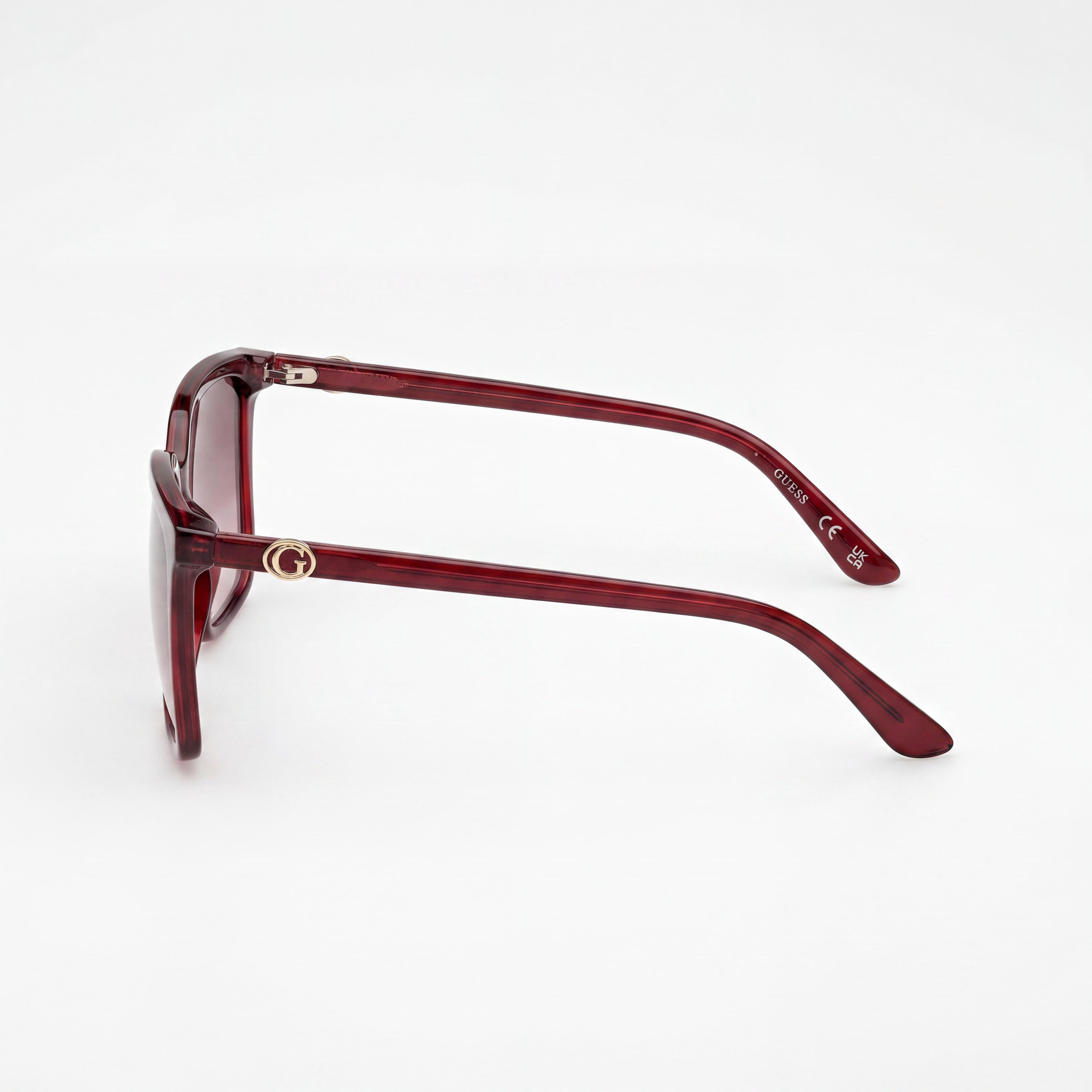 GUESS Women's Square Sunglasses with Shiny Burgundy Plastic Frame, Gradient Burgundy Lenses, UV Protection 56mm, Photo 3