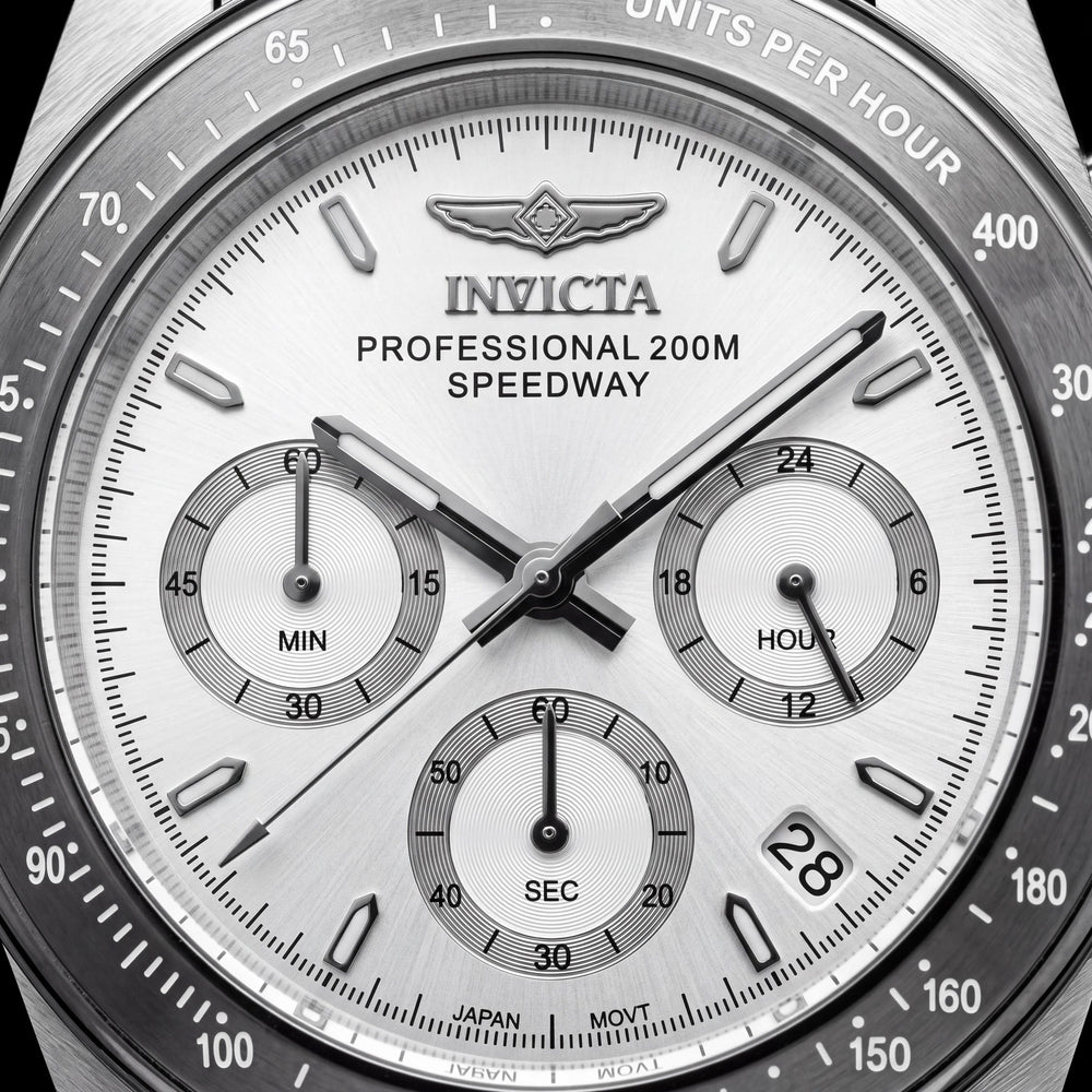 Invicta Speedway Colección Pulsera 26111 Unisex 39mm Acero Inoxidable Esfera Plateada Reloj Que Brilla En La Oscuridad