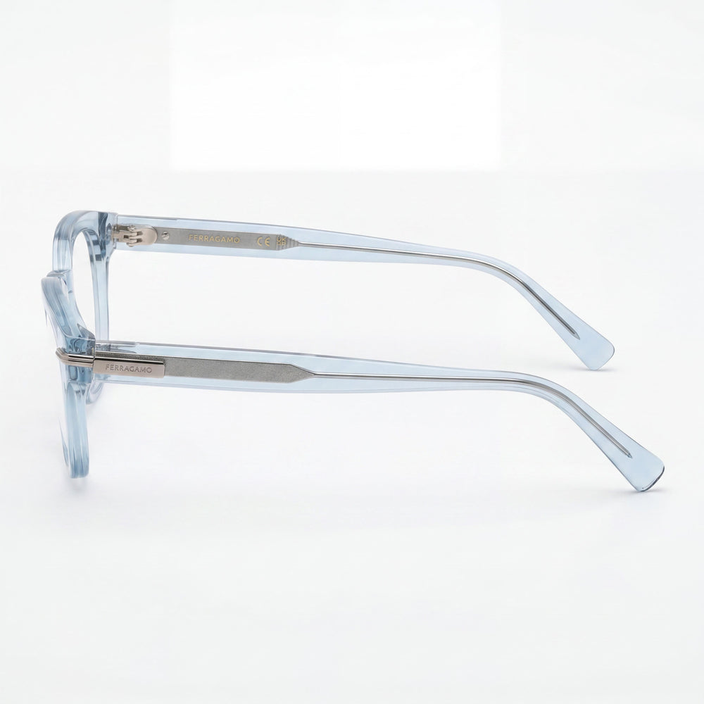 Gafas de hombre Ferragamo Sf3033 con montura de acetato azul transparente y lentes de policarbonato, 50 mm