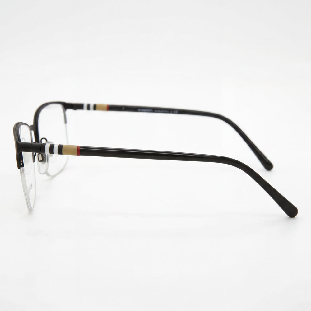 BURBERRY Be 1323 Men's Metal Half Rim Rectangular Frame, Black Marron Rubber, 54mm