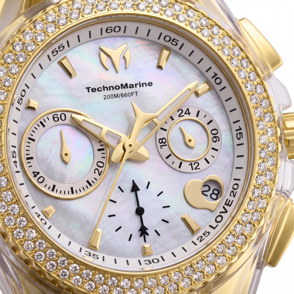 Reloj de mujer TechnoMarine Cruise TM-117046 de cuarzo, cronógrafo, bisel de cristal, de acero inoxidable blanco de 40 mm