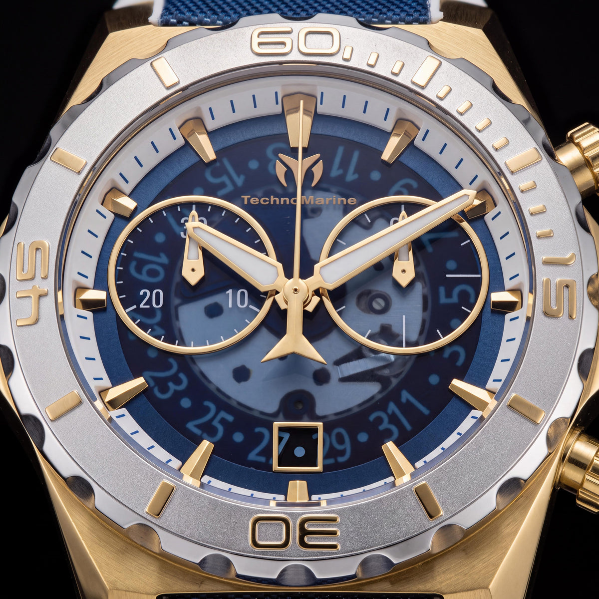 Reloj TechnoMarine TM-519007 para hombre, acero blanco y azul, tono dorado, cuarzo suizo, luminiscente, resistente al agua 100m, 48mm, Photo 2