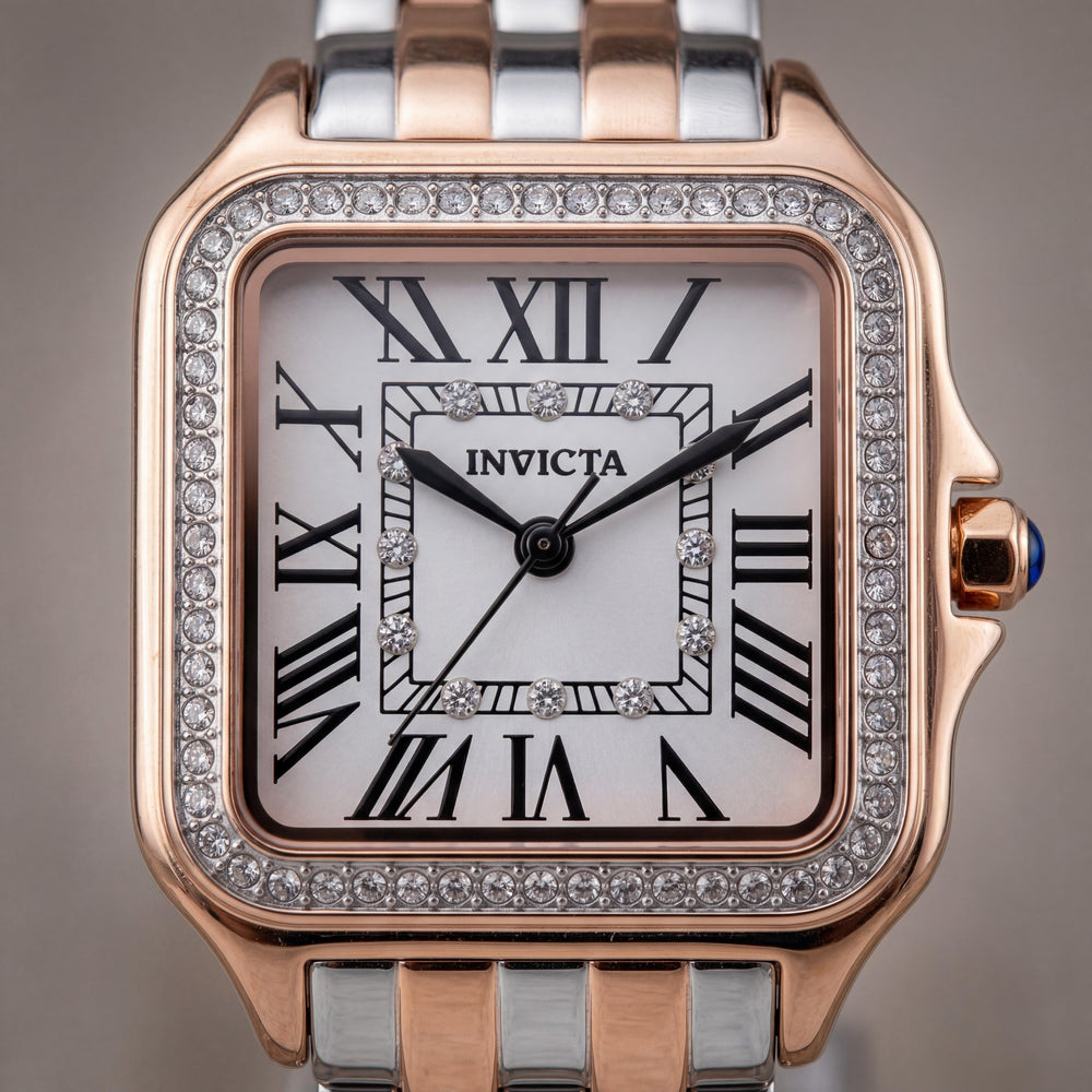 Invicta Angel 50580 Reloj de Cuarzo Clásico para Mujer con Diseño Oro Rosa, Acero Inoxidable y Esfera Plateada 28mm