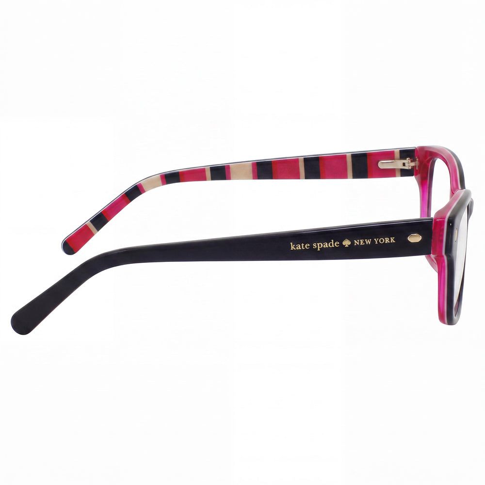 kate spade new york Lucyann Women's Rectangular Plastic Eyeglasses, Black Pink Striped, Prescription Ready Clear Demo Lenses 53mm