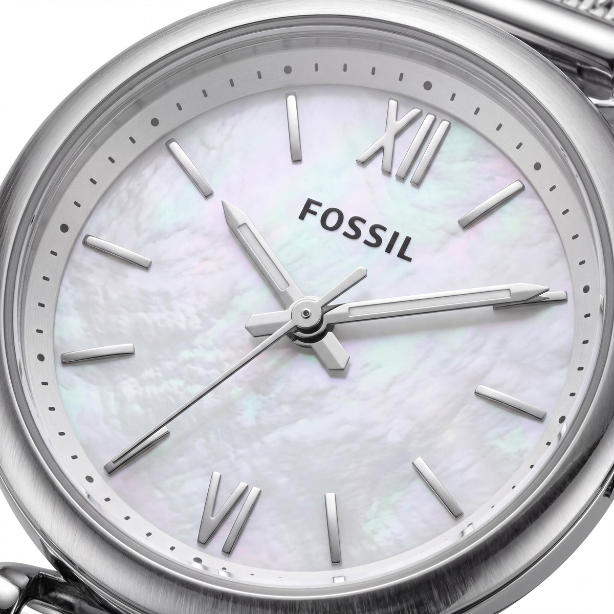 Fossil Women's Carlie - ES4432 Silver Mesh Stainless Steel Watch, White Dial, 28mm Case, Water Resistant, Photo 2