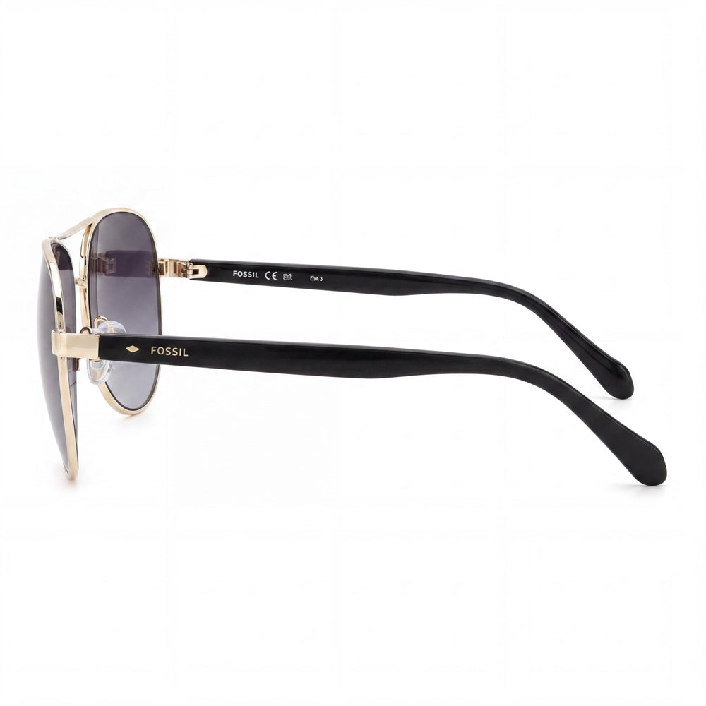 Gafas de sol Fossil Fos 3150/G/S para mujer, de acero inoxidable, con protección UV, color dorado claro, gris oscuro, 60 mm