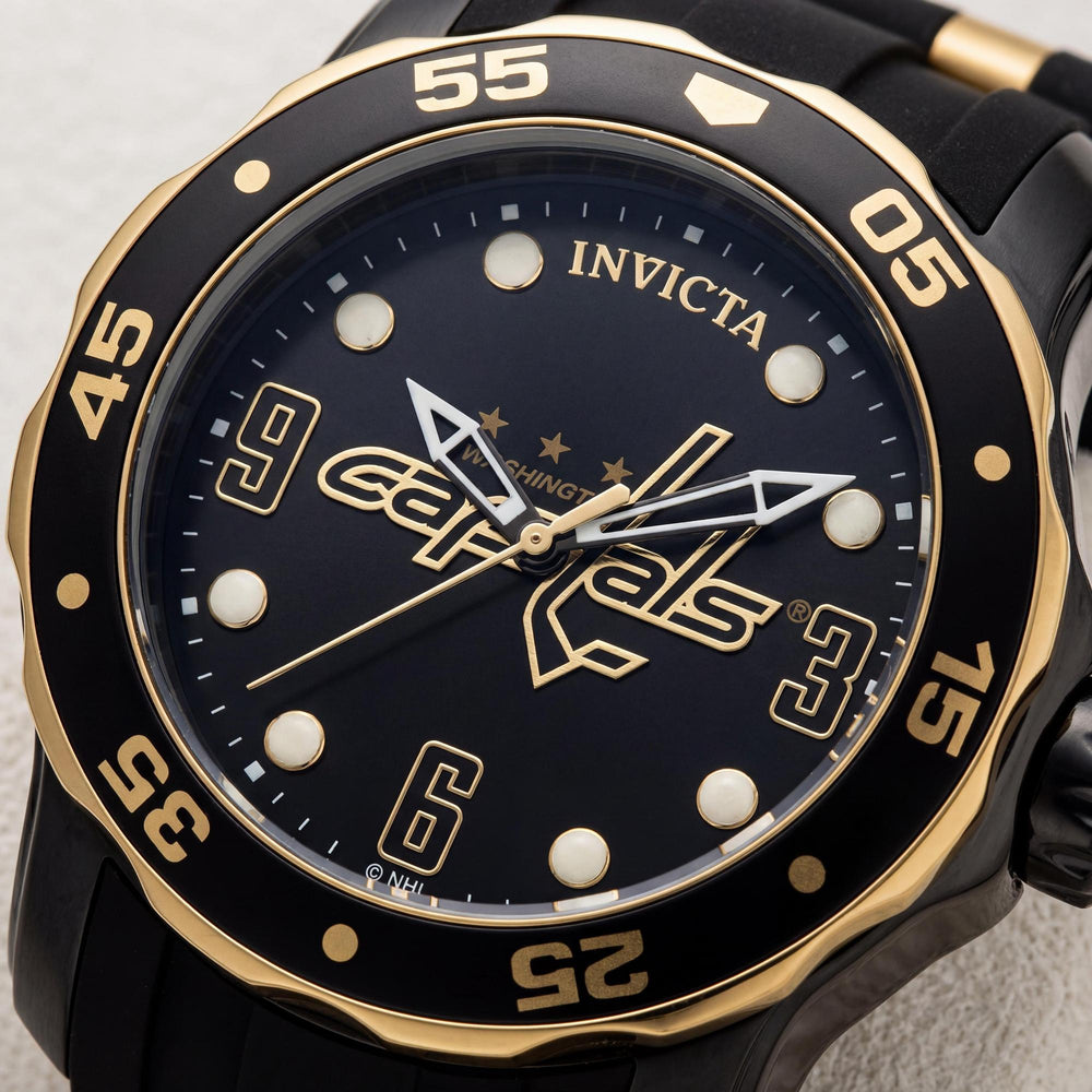 Invicta Men's NHL IN-42311-AMZUK Quartz Chronograph Watch, Black Gold-Tone Stainless Steel & Silicone, 48mm