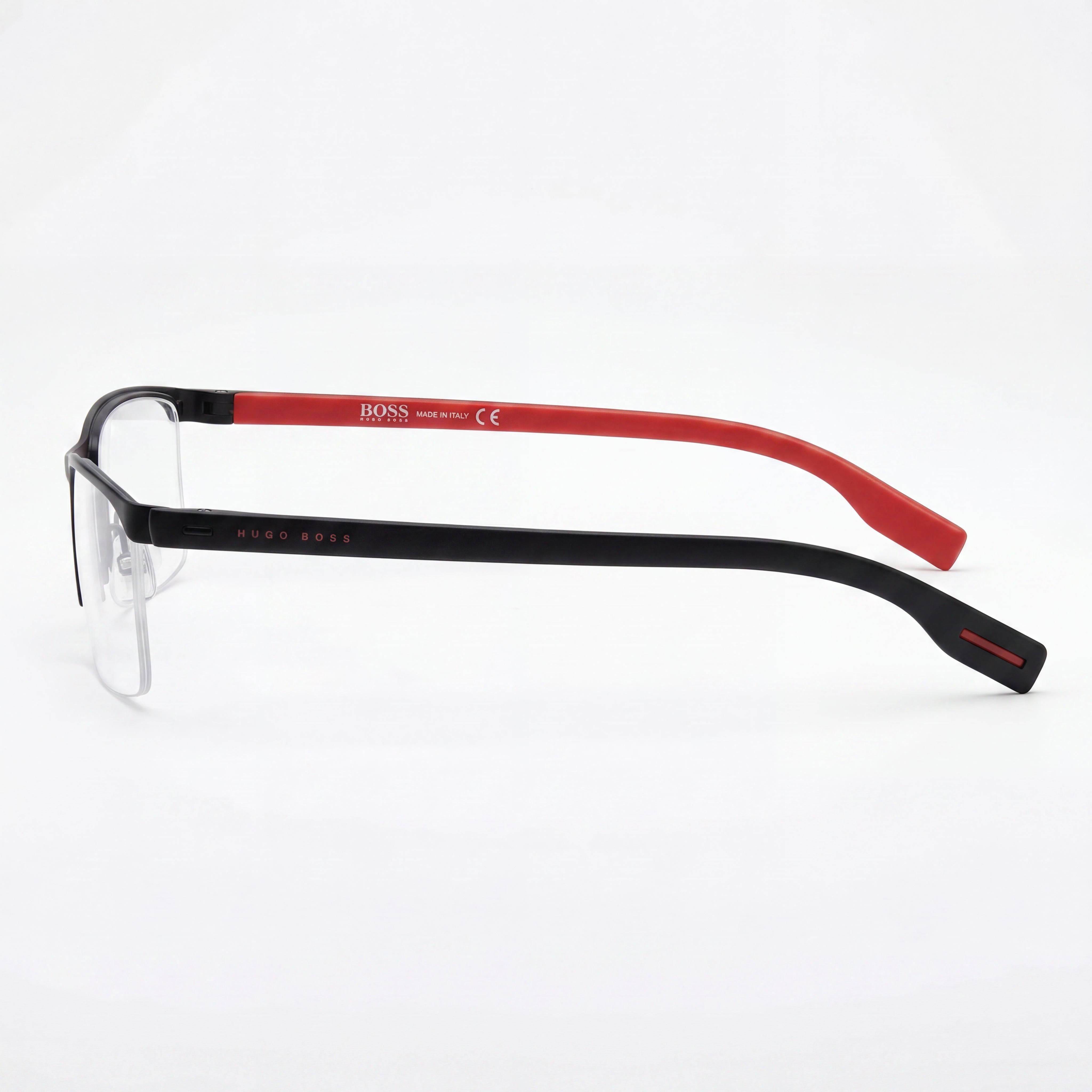 Gafas de acetato Hugo Boss 0610/N para hombre, semi al aire, negro mate y rojo, 55, Photo 2