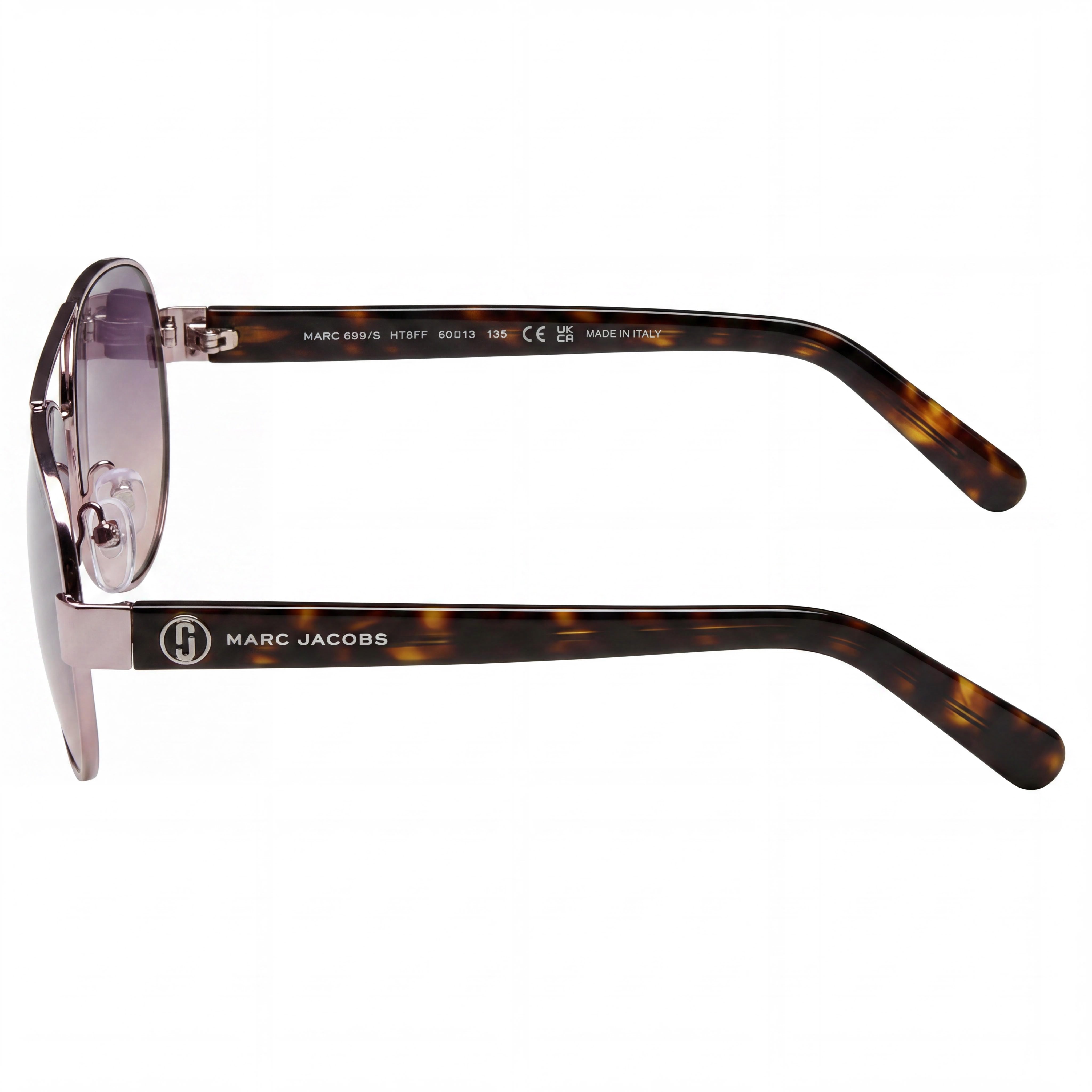 Marc Jacobs Signature Men's Lightweight Metal UV Protected Polycarbonate Sunglasses Pink Havana Grey 60mm, Photo 4