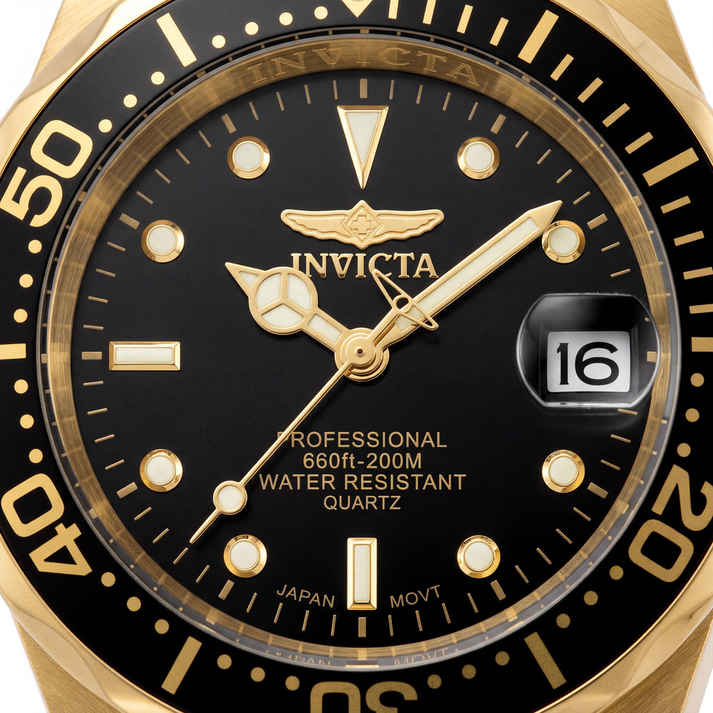 Invicta sport-luxury Women's Gold-Tone & Black 23k Gold-Plated Stainless Steel 24mm Water Resistant Quartz Watch