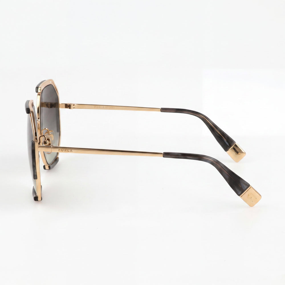 Gafas de sol Furla Sfu785 para mujer, marco de acero inoxidable oro rosa, lentes degradadas humo, UV 400, 61-18-140