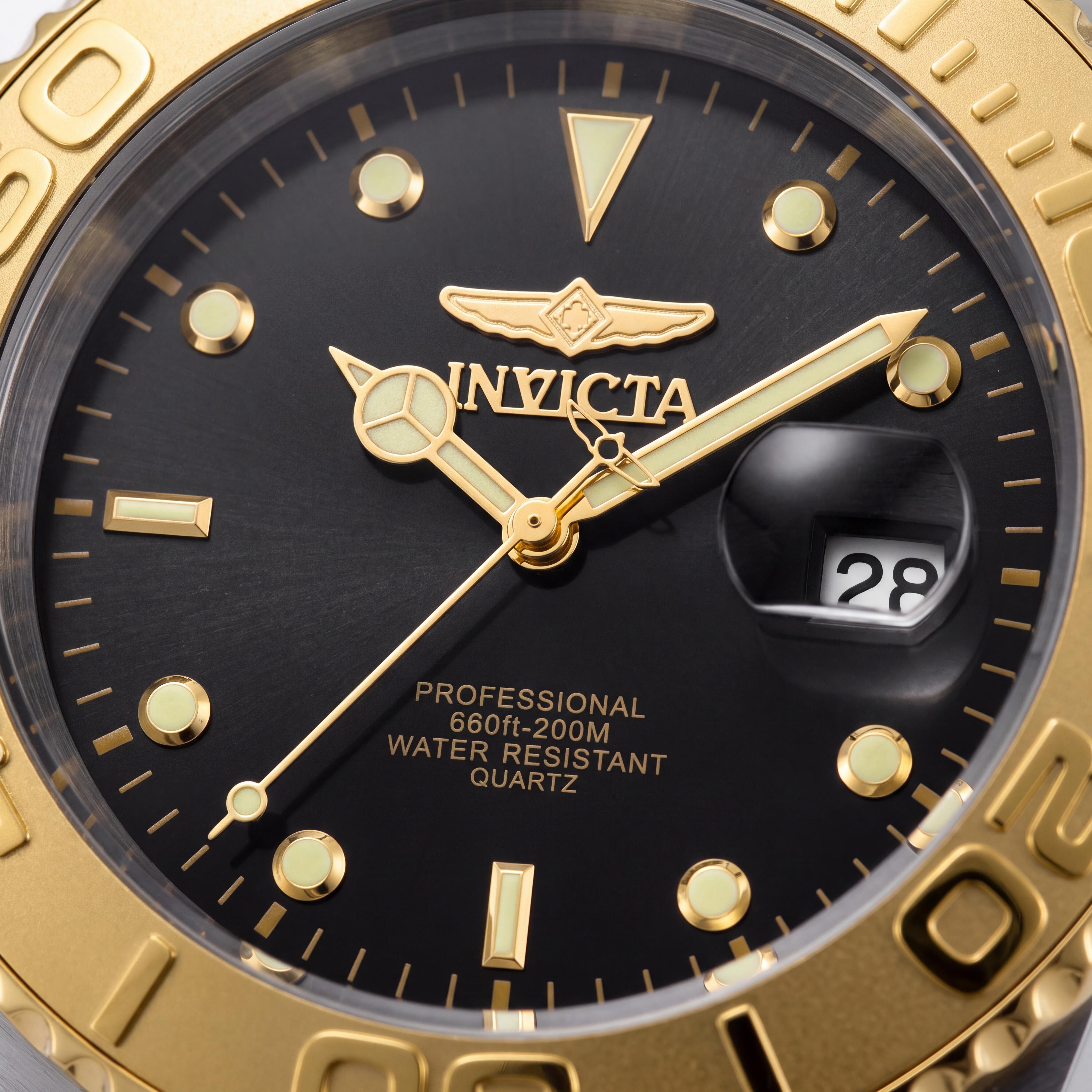 Reloj Invicta para hombre, de pulsera, de dos tonos, de acero inoxidable, analógico, esfera negra, resistente al agua hasta 200 m, 43 mm, Photo 2