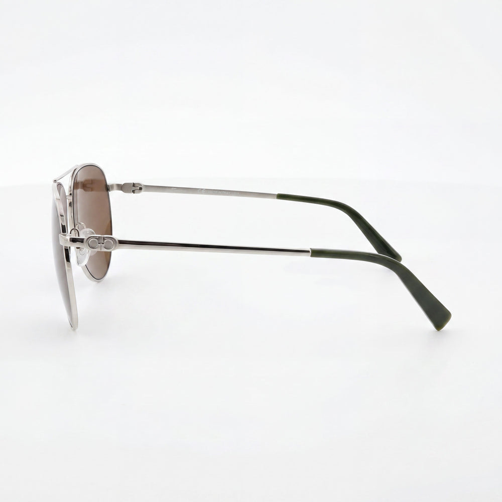 Gafas de sol unisex Salvatore Ferragamo estilo aviador con montura de metal plateado y lentes marrones con protección UV 60-15-140
