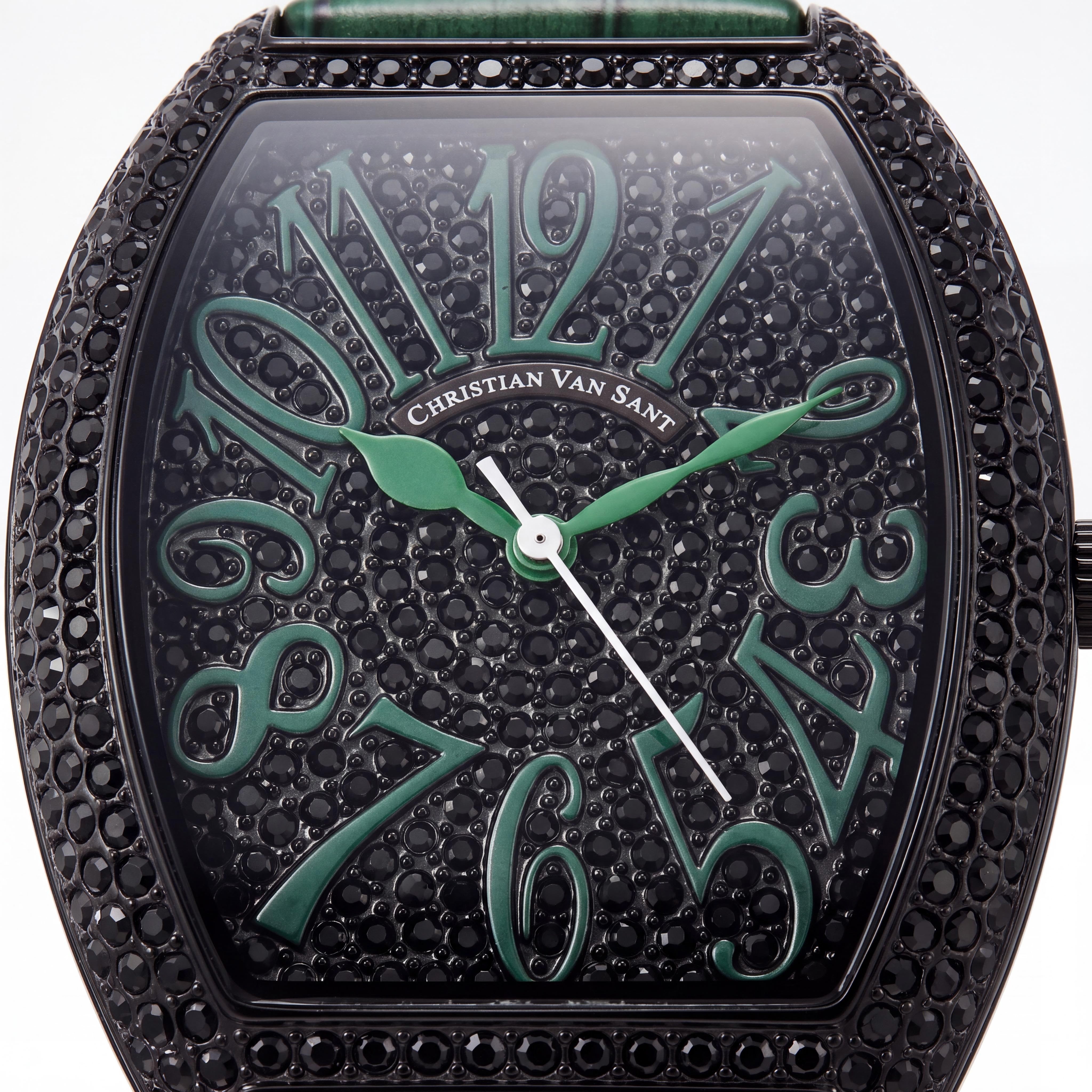 Christian Van Sant CV4825 Quartz Movement Women's Watch, Black Dial, Leather Strap, Crystals on Dial and Bezel, Photo 2