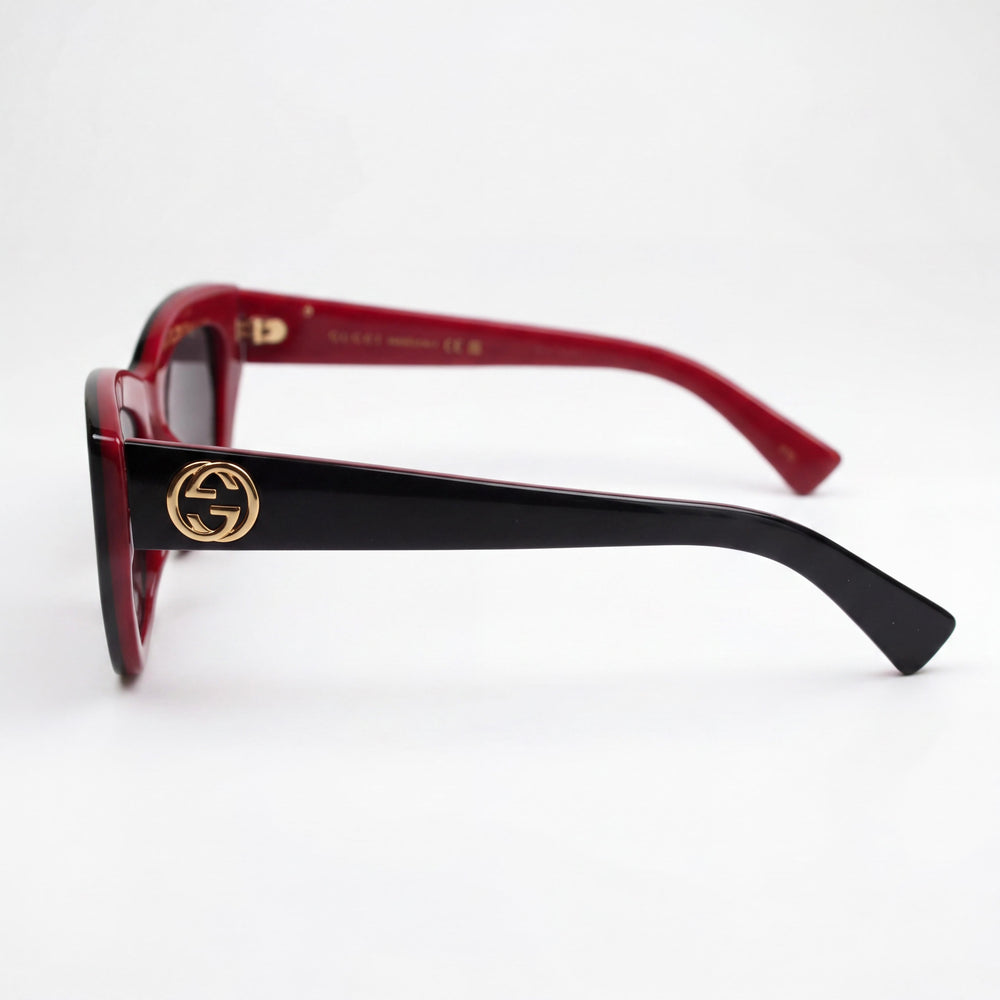 Gucci GG1844SA Unisex Full Rim Cat Eye Black, Grey & Red Recycled Acetate Frame Black Lens Sunglasses 55mm