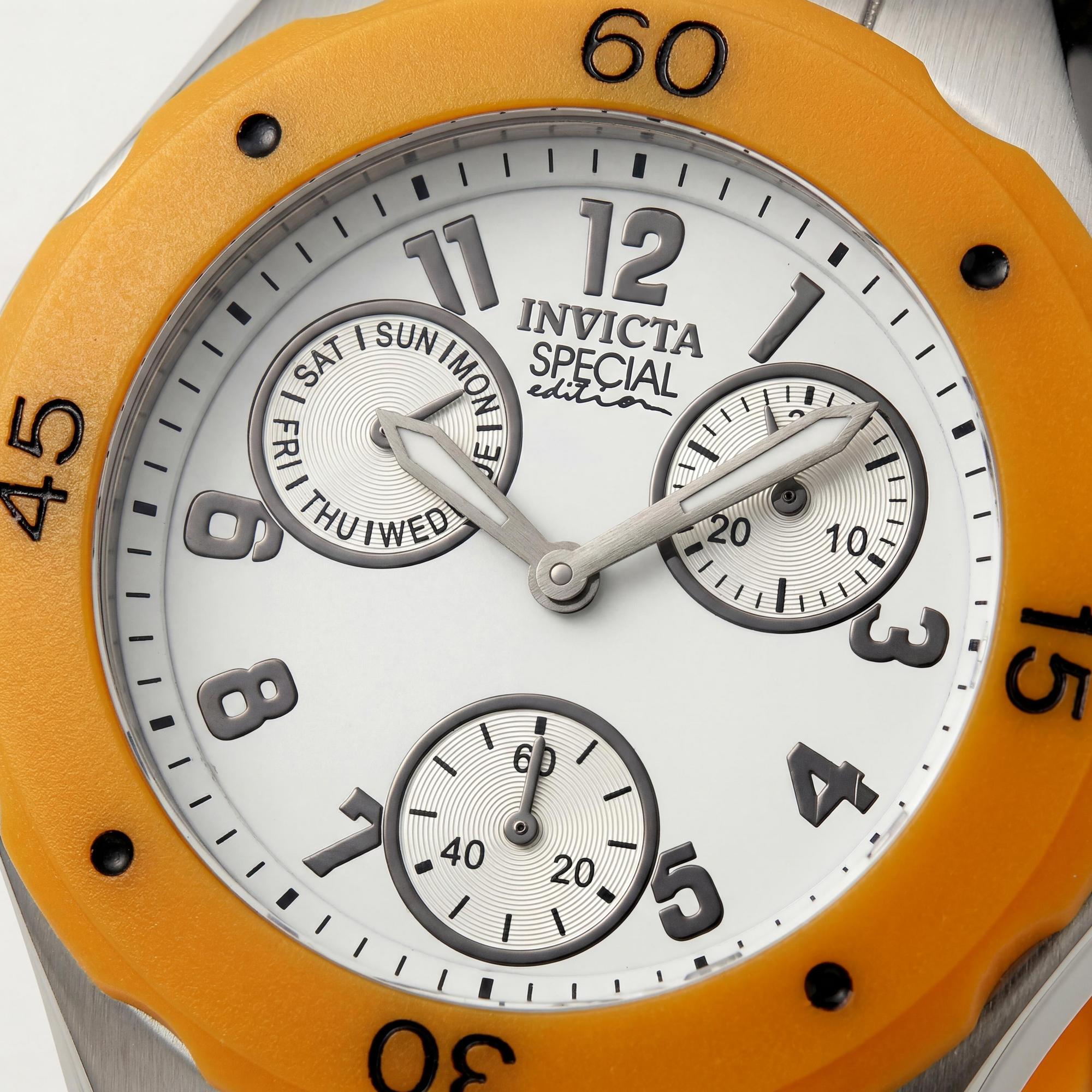 Reloj Invicta Casual de cuarzo multifunción para mujer, con correa de silicona naranja y blanca, caja de acero inoxidable, 38 mm, Photo 2